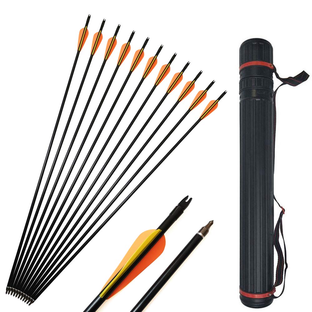 12pcs Frecce in Fibra di Vetro 30" Frecce della Vetroresina Frecce da Caccia con Faretra a Freccia Spine 500 per Arco Ricurvo Composto (Tipo 2:Giallo)
