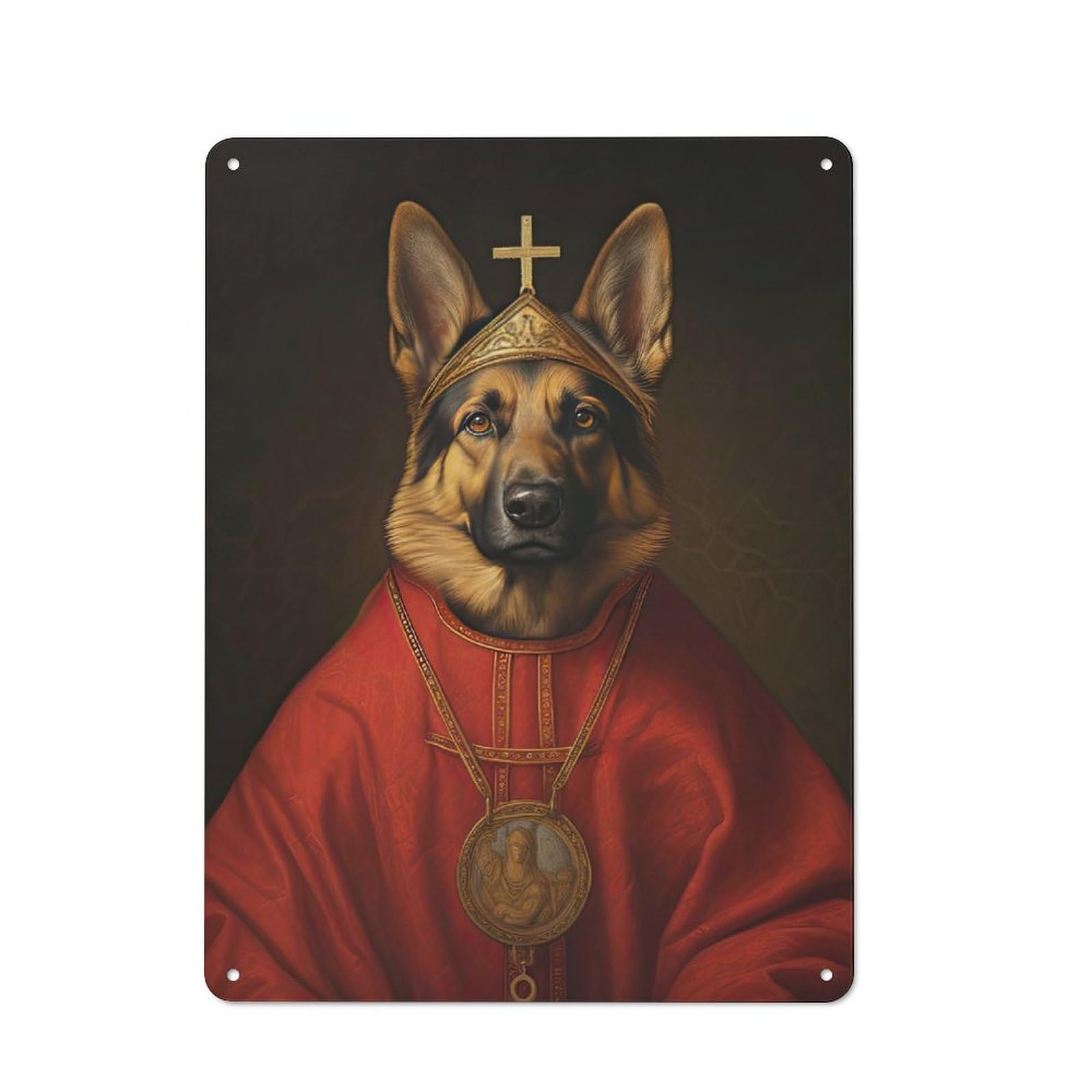 Junmoney Style German Shepherd Pope Industrial Metal Wall Decor 40X30cm, Metal Wall Sign For Tool Room, Garage, Studio Or Home Bar