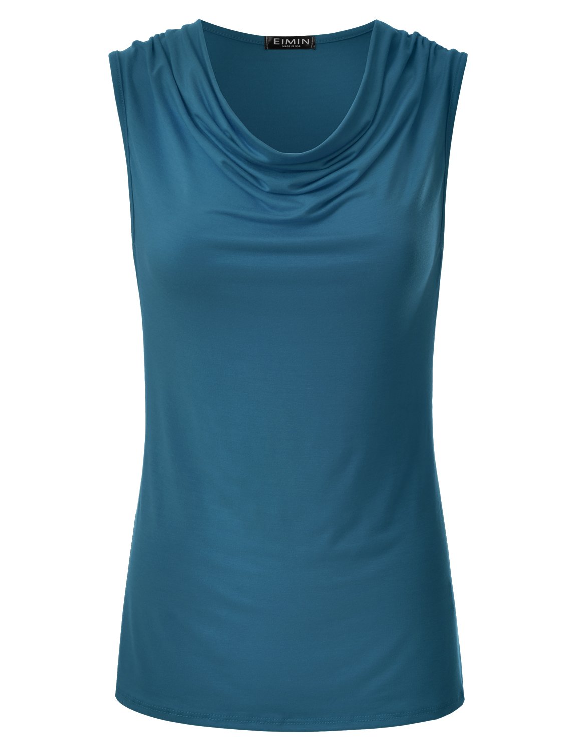 EIMIN Women's Cowl Neck Ruched Draped Sleeveless Stretchy Blouse Tank Top (S-3X)