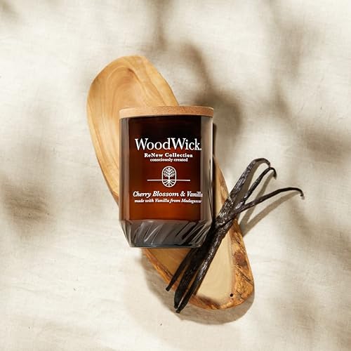 Miniatura 4 de WoodWick Regalos de flor de cerezo y vainilla para mujeres y hombres, vela grande WoodWick Renew de 13 onzas con mecha agrietada