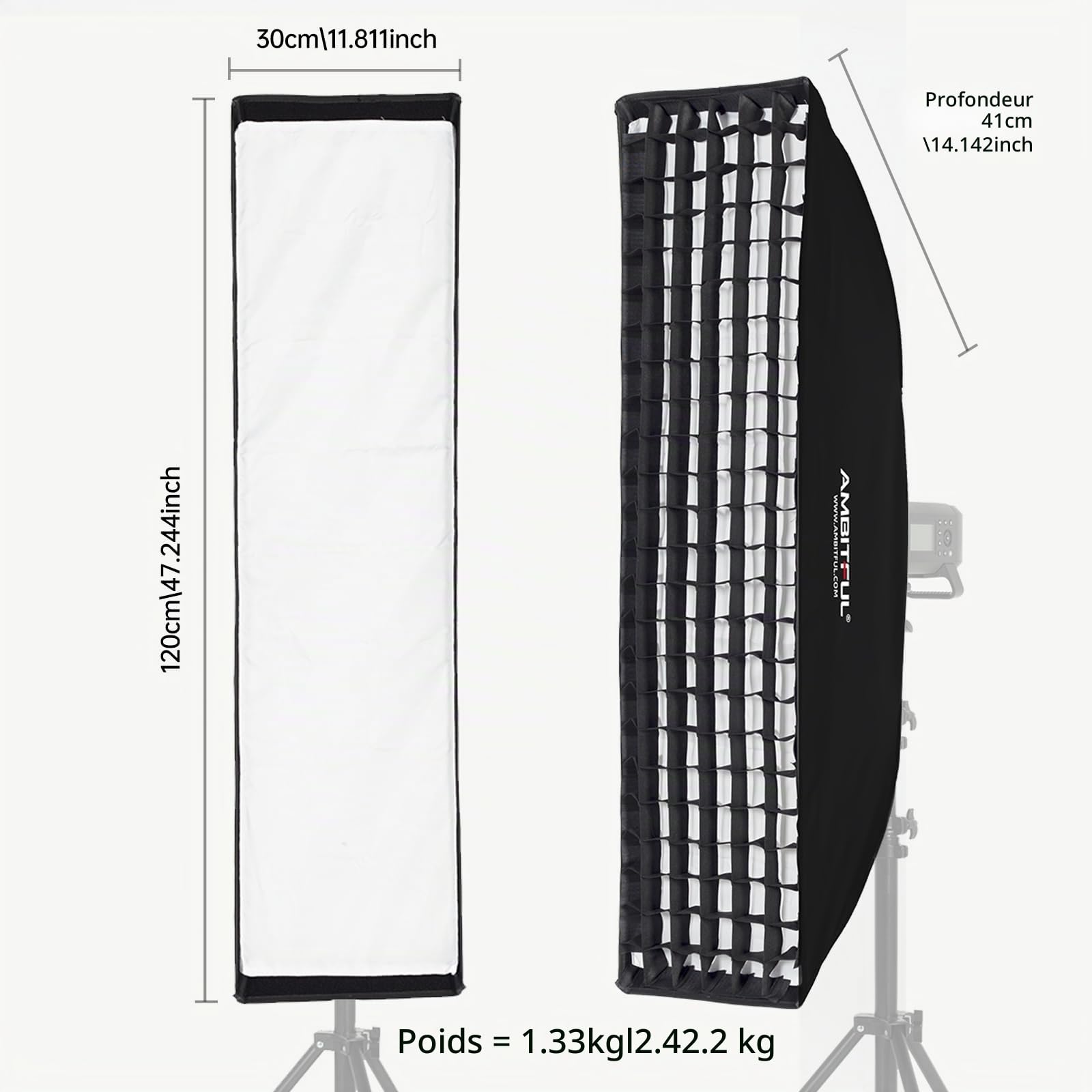 AMBITFUL Lot de 2 Bandes nid d'abeille pour Flash Studio FW30 x 120 cm 30 x 120 cm