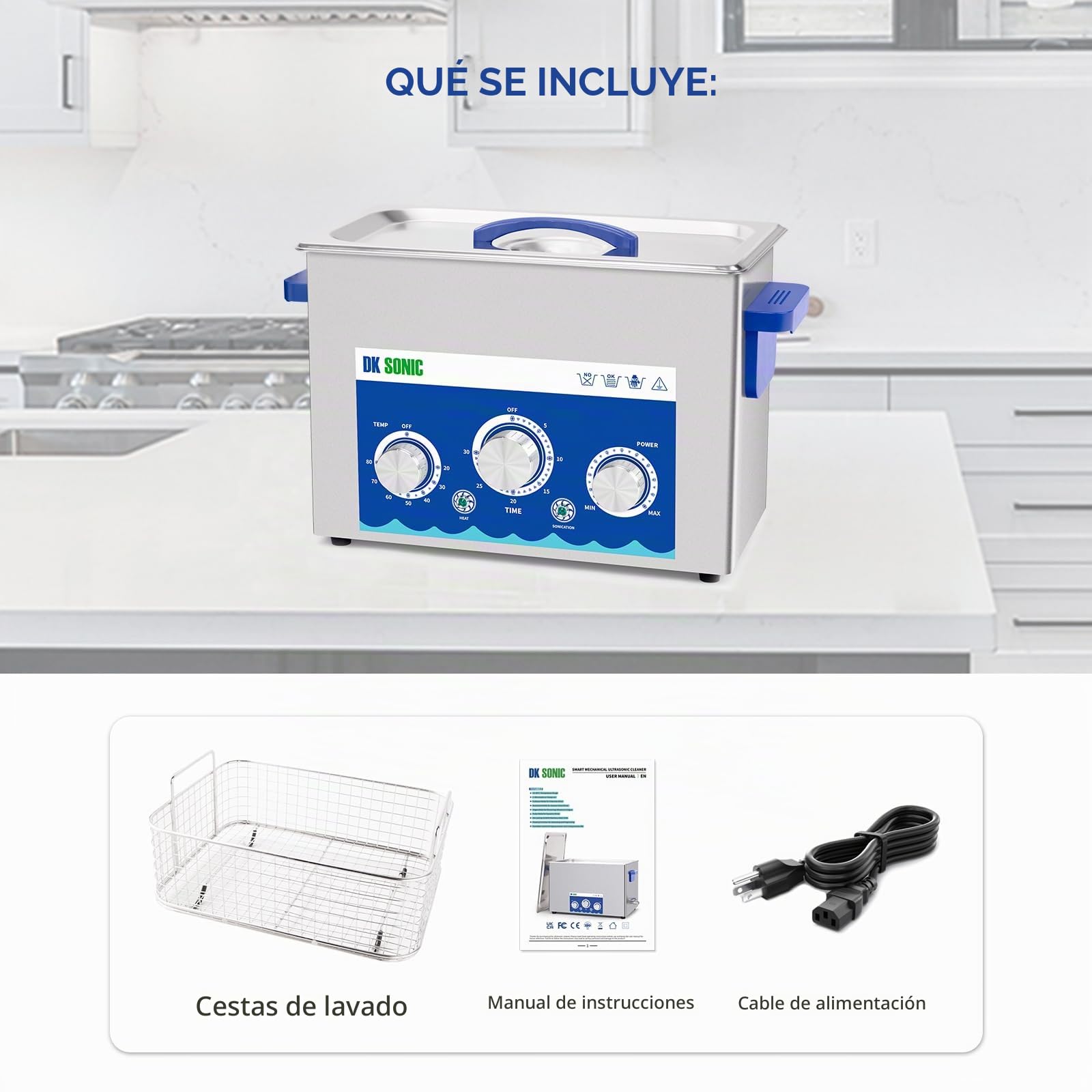 DK SONIC Limpiador Ultrasónico 4L 120W, Limpiador Ultrasónico de Joyas con Función de Potencia Ajustable, Temporizador y Calentador para Limpiar Monedas, Gafas, Collares y Relojes (Incluye Cesta).