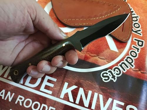 Cuchillo de vaquero puntiagudo hecho a mano de 7 pulgadas con funda de cuero, hoja afilada de acero pulido al carbono y mango de micarta para caza,