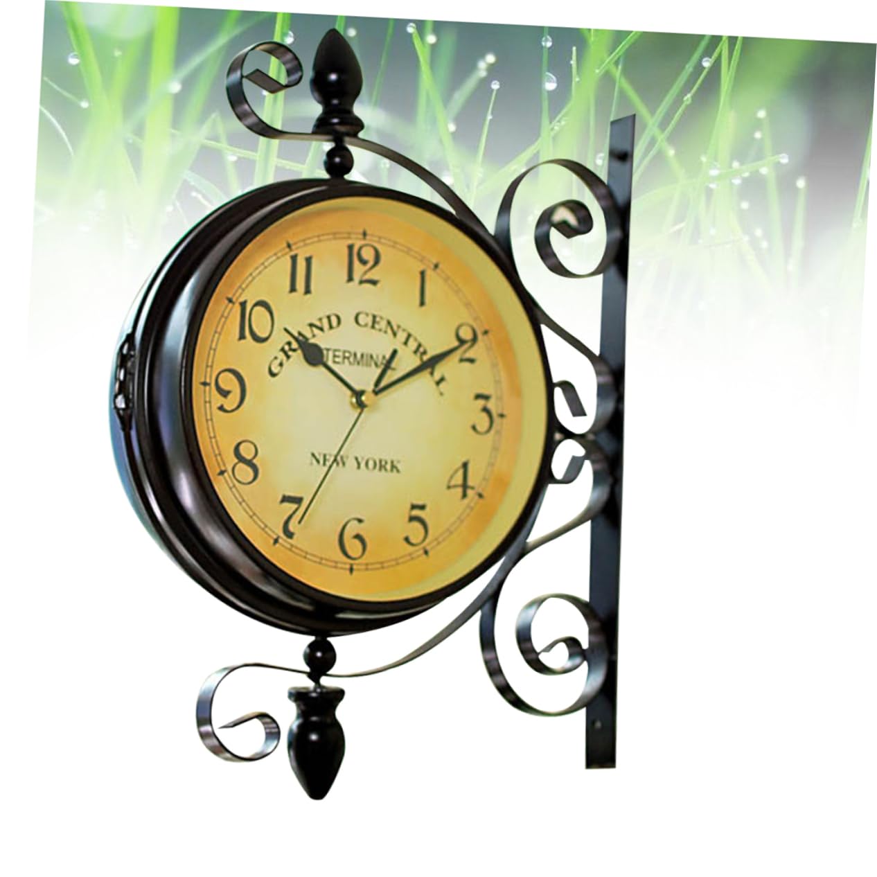 PRETYZOOM Doppelseitige Wanduhr Vintage aus Eisen Geräuschlos mit 360 Grad Drehung Antike Dekorative Zweiseitige Uhr für Wohnzimmer und Jubiläen
