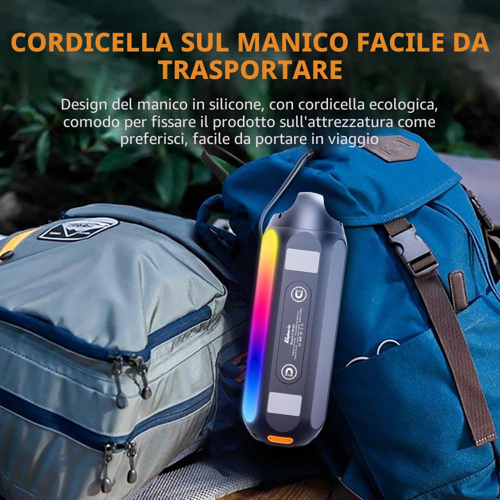 CYBORIS Altoparlante Bluetooth solare, 30 W, portatile, altoparlante magnetico per esterni, IPX6, impermeabile con luci LED RGB, 30 ore, bassi profondi per travel, golf, spiaggia, feste