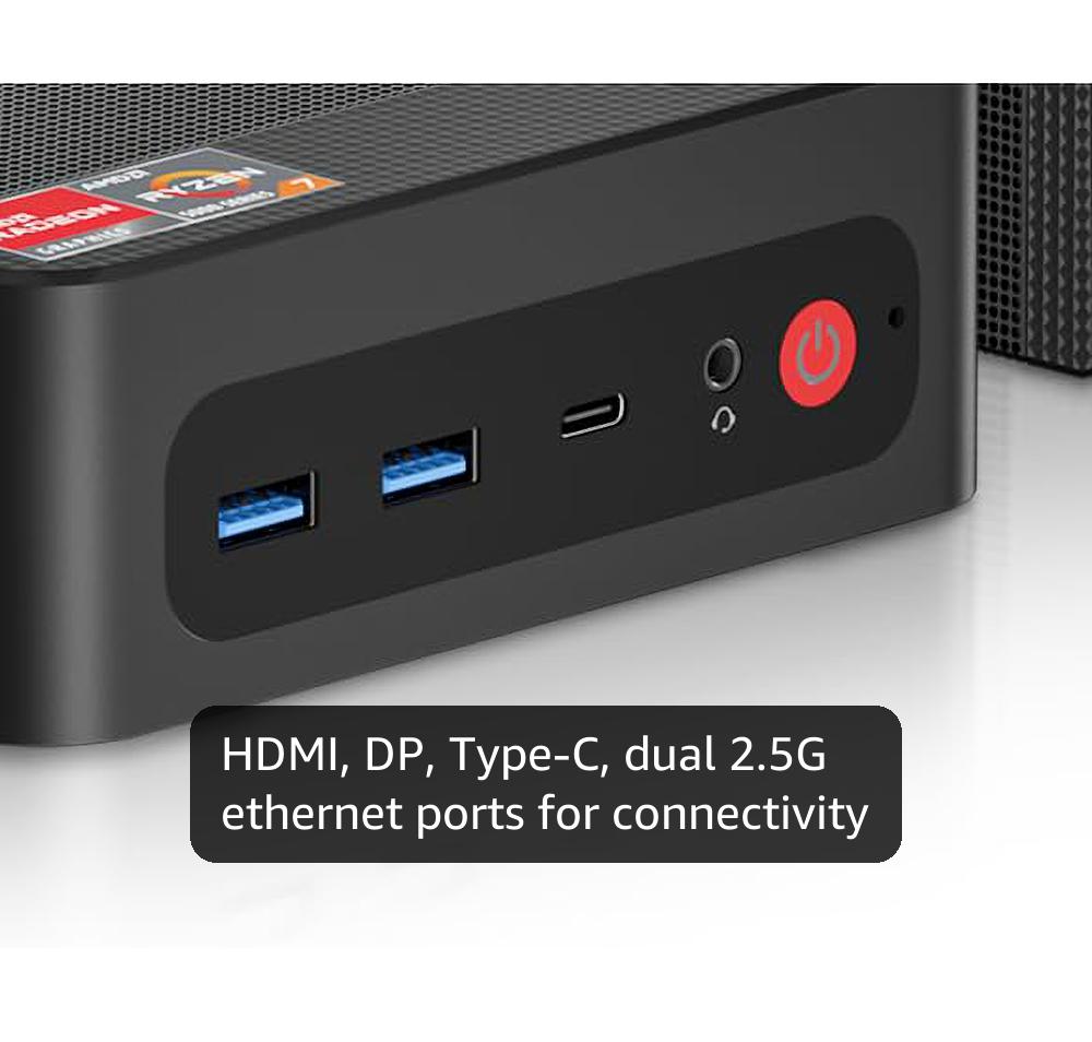 BOSGAME Mini PC [Dual LAN], AMD Ryzen 7 5825U (8C/16T, up to 4.5Ghz) 32GB DDR4 1TB SSD Mini PC Dual Channel, 4K@60Hz Mini Desktop Computers Wi-Fi 6E/BT 5.2