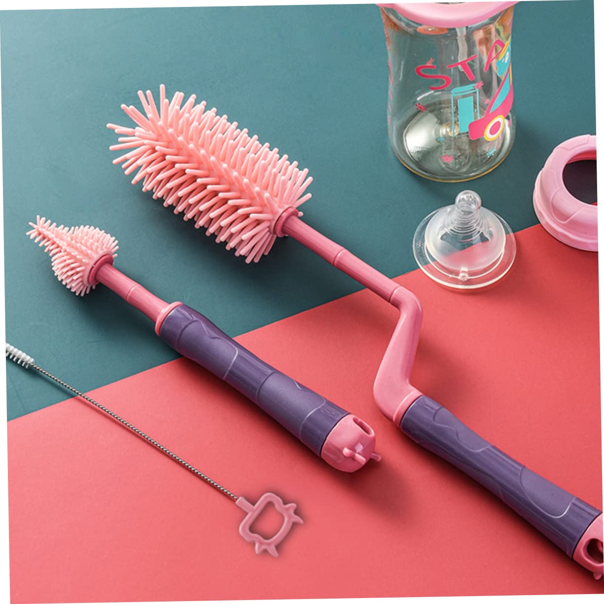 TOYANDONA 3pezzi Spazzola Per Pulizia Biberon Silicone Set Da Rotante Rosa Efficienza e Comfort Per La Pulizia Dei Biberon Rimuove Macchie Di Latte Senza Graffiare