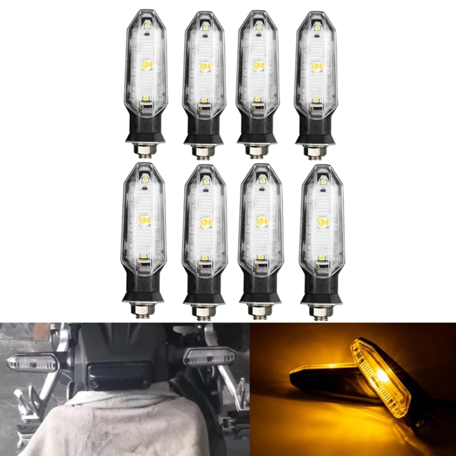Indicatore Di Direzione Universale Per Moto 12V 10mm Luce Ambra Lampeggiante Sinistra E Destra Avvertimento Lampeggiatore Freno Luci Di Guida(8pcs)