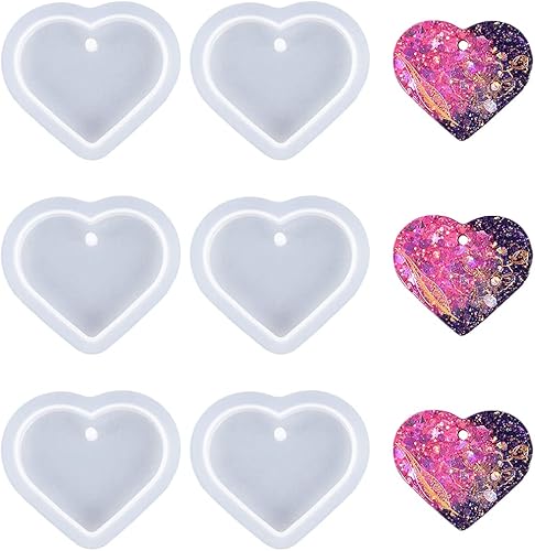 Weenkeey 6 piezas de molde de resina en forma de corazón, dijes de silicona para joyería de bricolaje y manualidades, collar colgante de corazón de