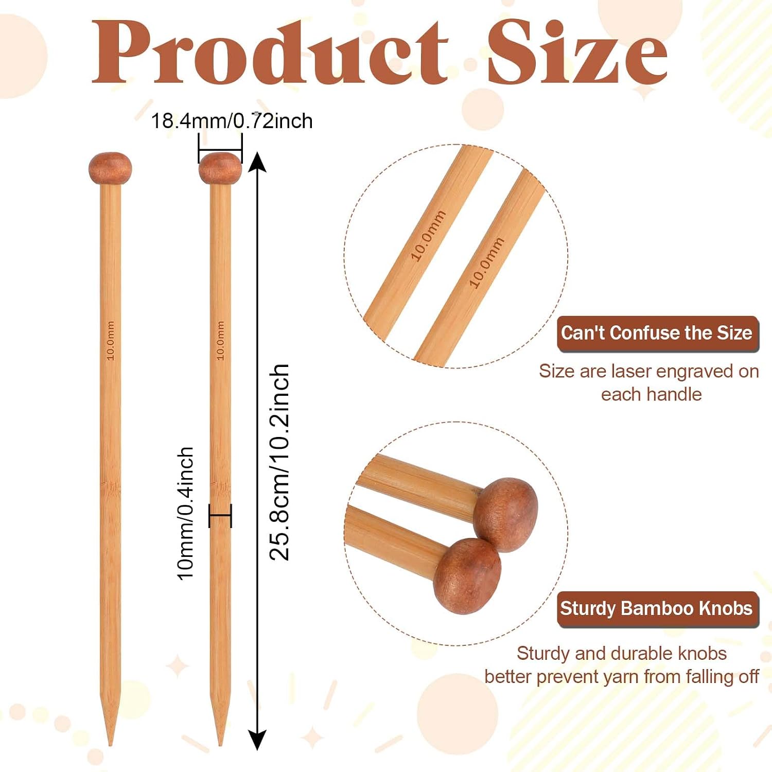 2pcs Bamboo Knitting Needles 10-Inch Long Wooden Knitting Needles Knitting for Beginners Sock,Scarf,Handmade DIY Knitting & Crochet Supplies 9mm