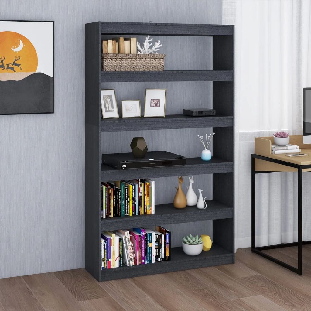 Libreria Divisorio Grigio Legno Massello Pino 100x30x167,5 cm | Scaffale autoportante a giorno multifunzione per soggiorno e studio, struttura stabile con capienti ripiani per libri.