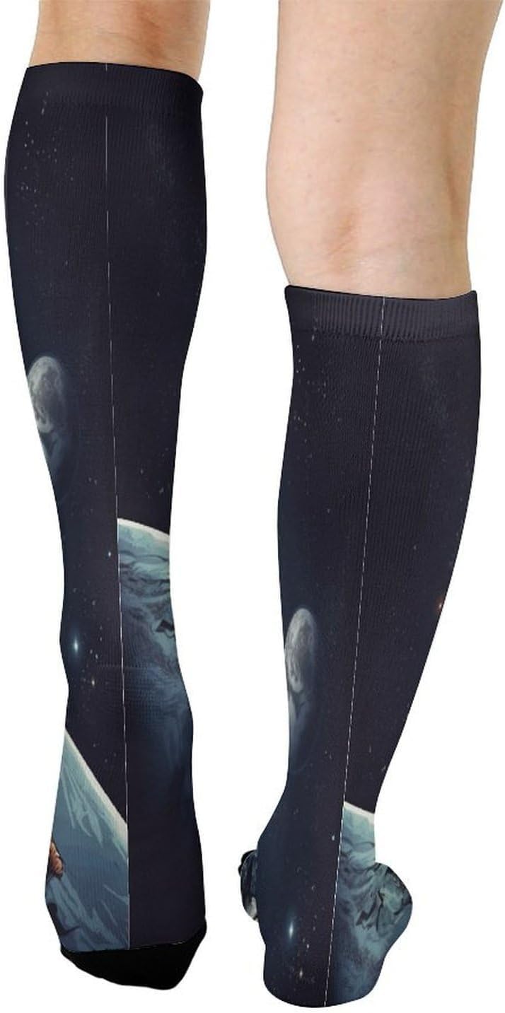 Astronaut Space Compression Sock Circulation Support Socks Lightweight Knee High Tube Sock Over-The-Calf Sock for Adult