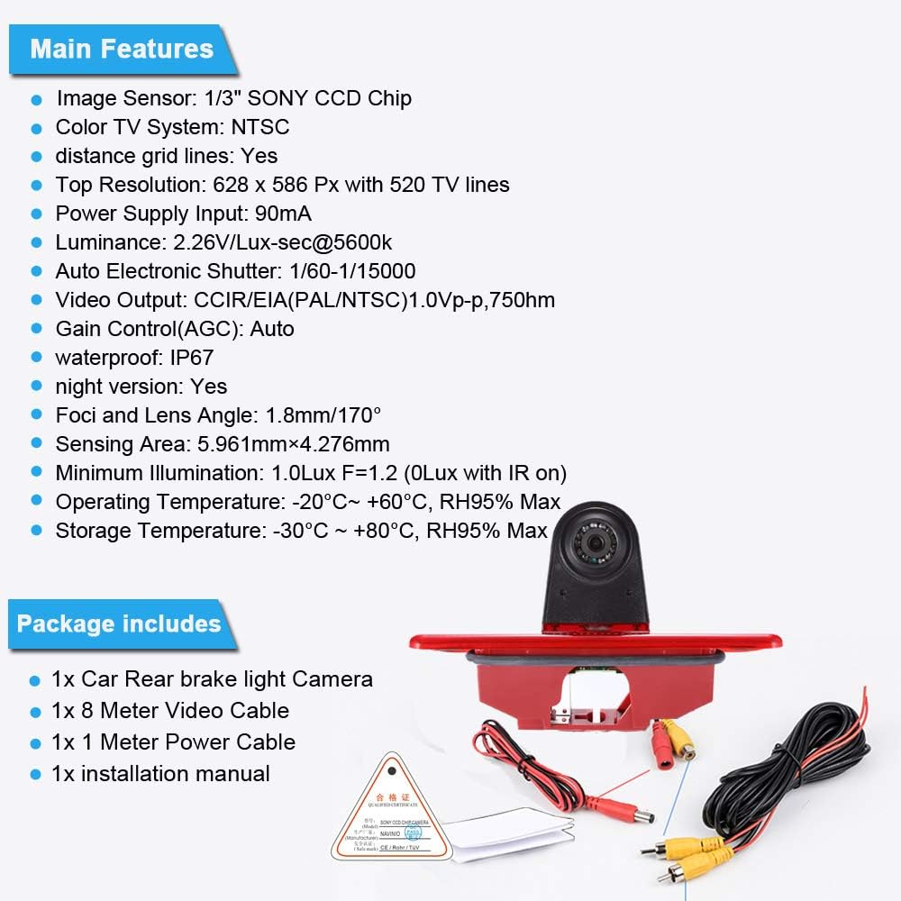 HD rear view camera car third roof top mount brake light camera brake light rear view camera Transporter Van Peugeot Expert/Fiat Scudo/Citroen Jumper/2007-2016