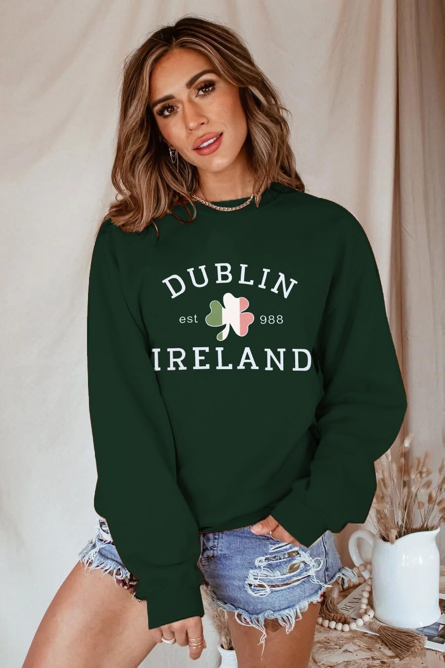St. Patrick's Day Sweatshirt Women Lucky Shamrock Long Sleeve Shirt Dublin Ireland Pullover Tops - Image 4