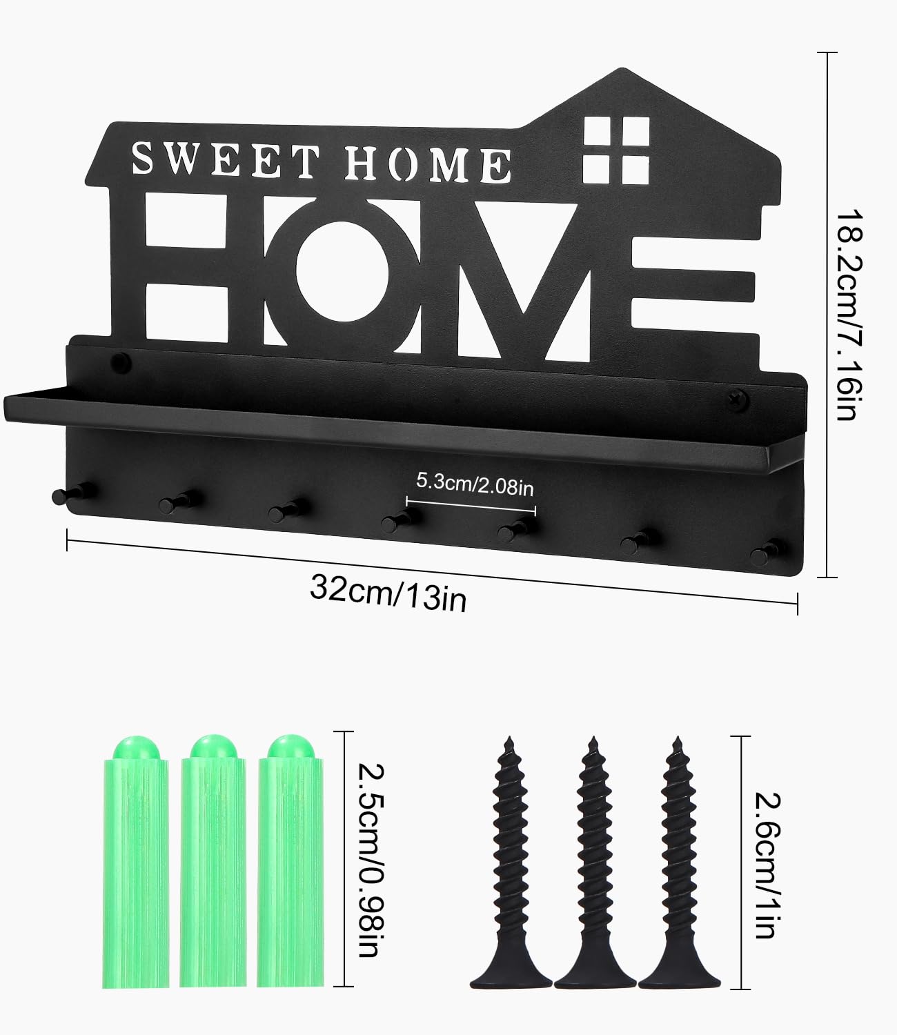 SUPERDANT Portachiavi Da Parete A Forma Di Zampa Con Scritta LOVE, 10 Ganci In Ferro, Nero Opaco, 25x11,5 Cm, Per Ingresso E Cucina - 2