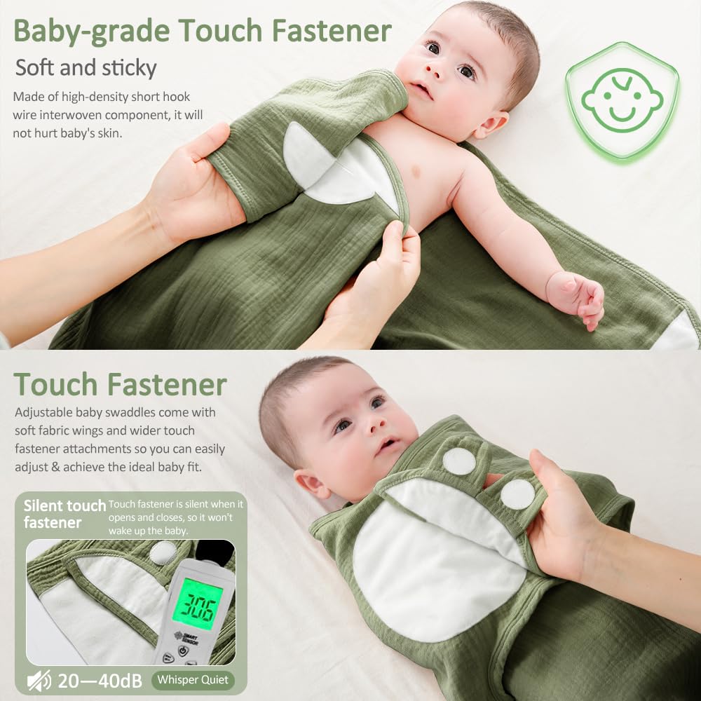Coperta avvolgente per neonati, in cotone biologico traspirante, regolabile, per bambini da 0 a 6 mesi (verde, 0-3 mesi)
