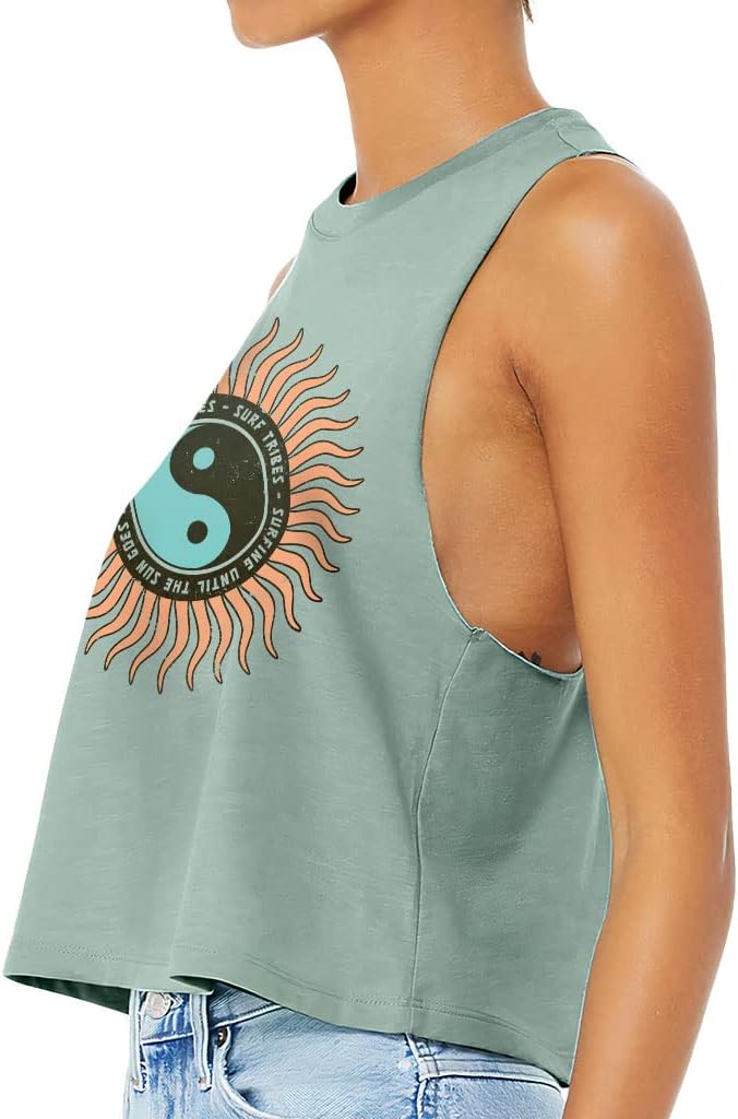 Surf Tribes Racerback Cropped Tank - Surfing Women's Tank - Yin Yang Tank Top