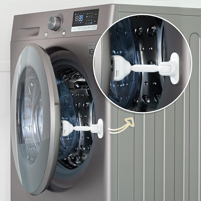 SAFELON 2 Pcs Child Proof Front Load Washer Door Prop, Baby Safety Washing Machine Lock, Front Load Washer & Dryer Door Holder (White)