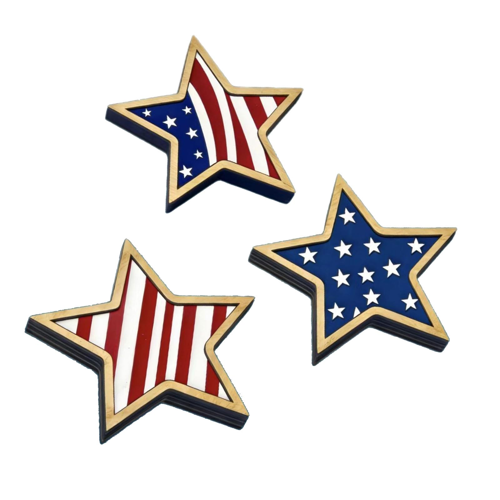 hogtnd Multilayer Wooden Star Decoration Group with Traditional Colours for Themed Ornaments Memorial Day and July Celebration
