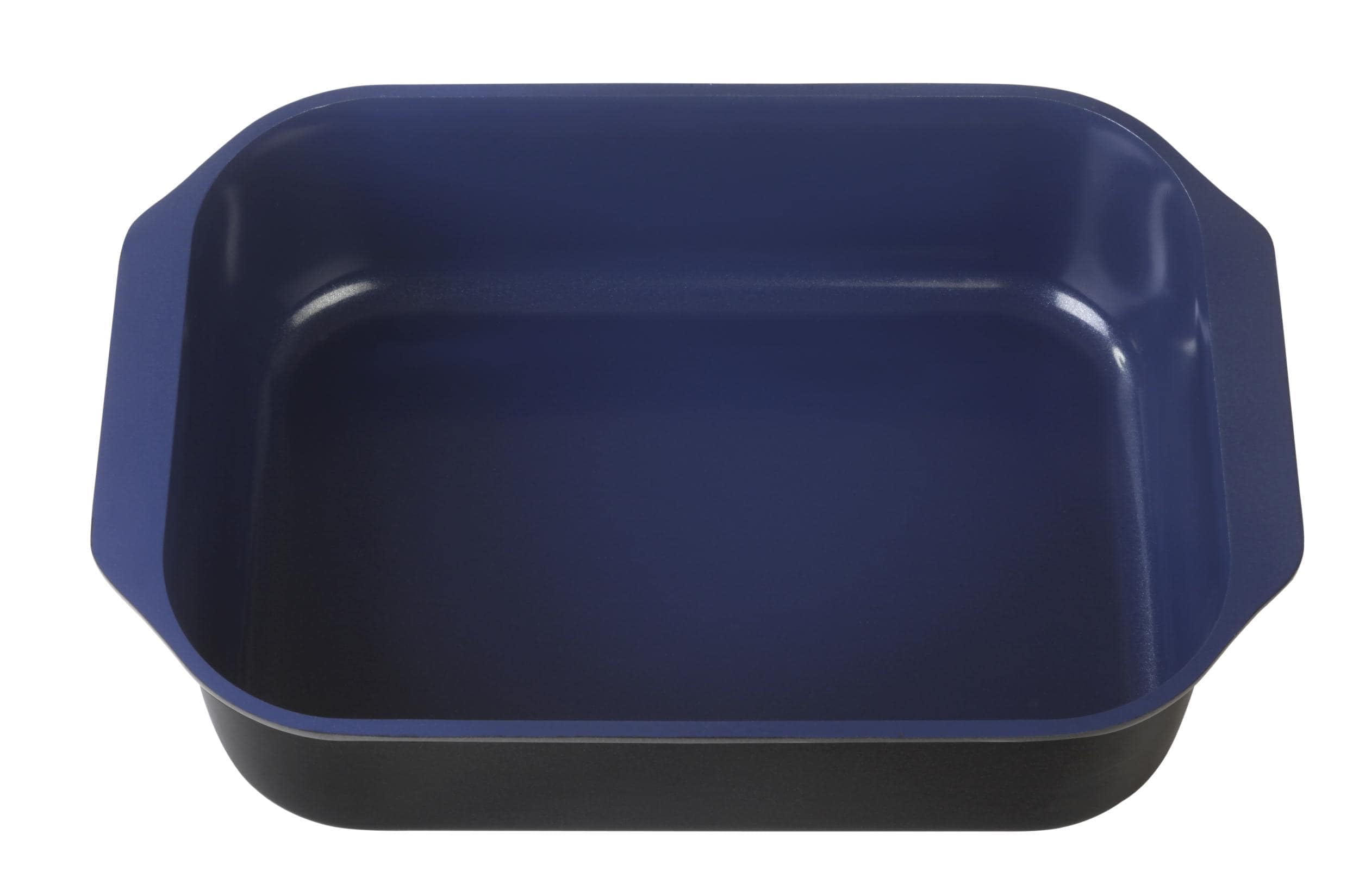 GSW Stahlwaren GmbH Rechteckiger Bräter mit Glasdeckel und Aromaknopf, 40 x 26 x 11 cm, 8 Liter, Aluguss, Blau/Schwarz/Transparent