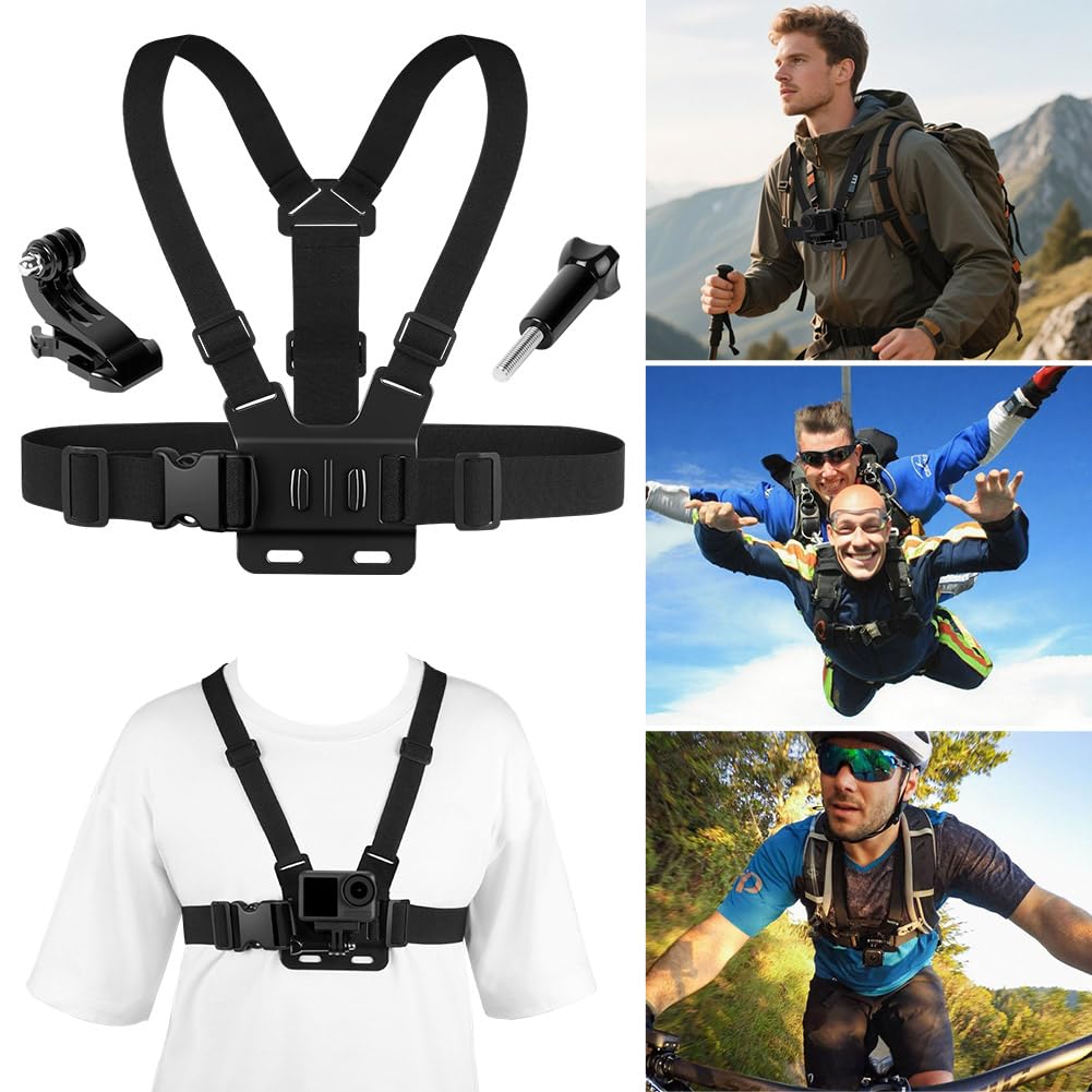 Kit d'accessoires de Sangle de Poitrine, Compris Fixation Bandeau y Fixation pour Sangle de Poitrine pour GoPro Hero 13 12 11 10 9 8 7 Max Mini/Insta360 X5 X4/DJI OSMO Action 5 Pro 4 3