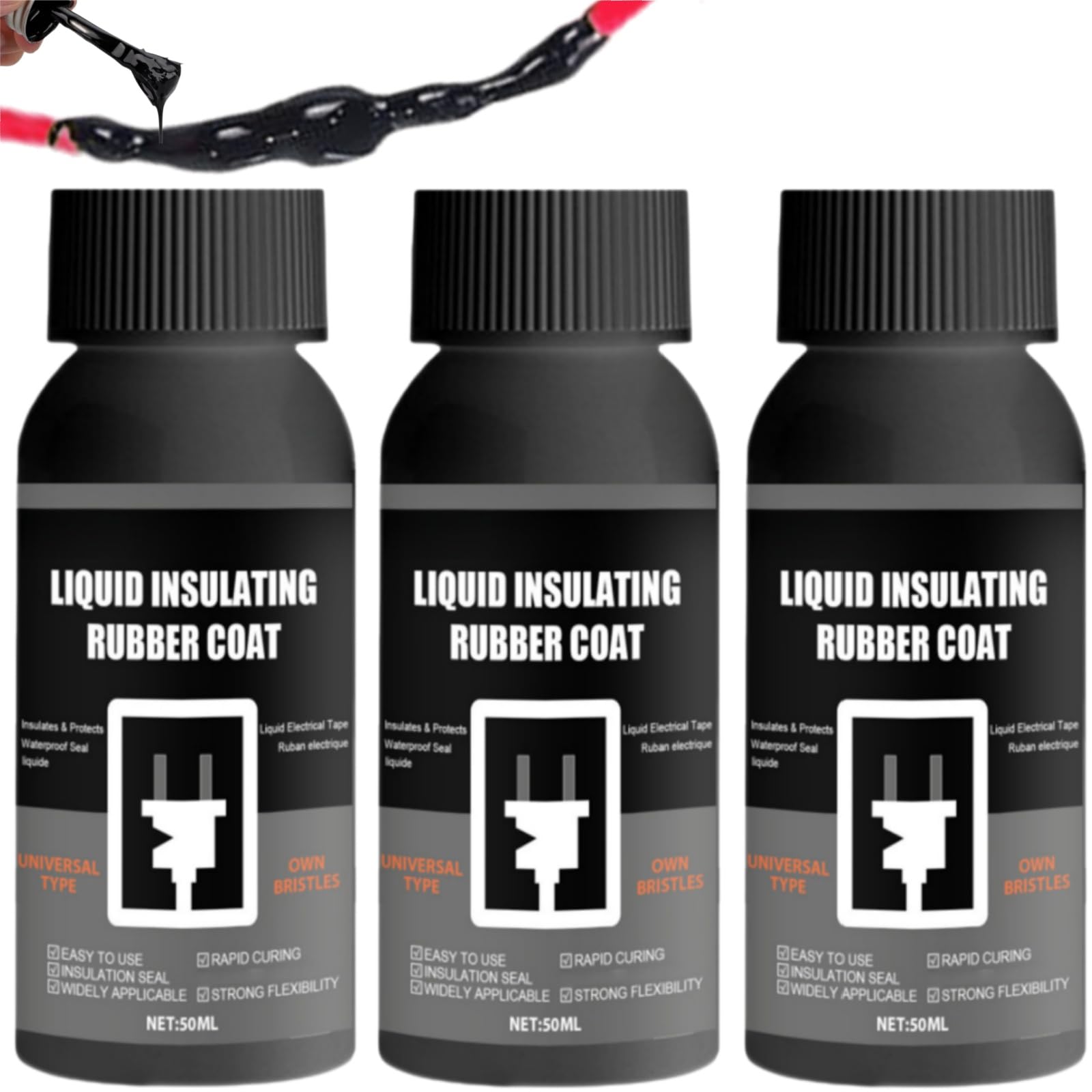 Cinta Eléctrica Líquida,3pcs Revestimiento de Goma Aislante Líquido,Sellador de Alto Rendimiento,Gel Aislante Electrico,Caucho Liquido,Cinta Aislante Liquida,Pegamento Aislantes Liquido Negro