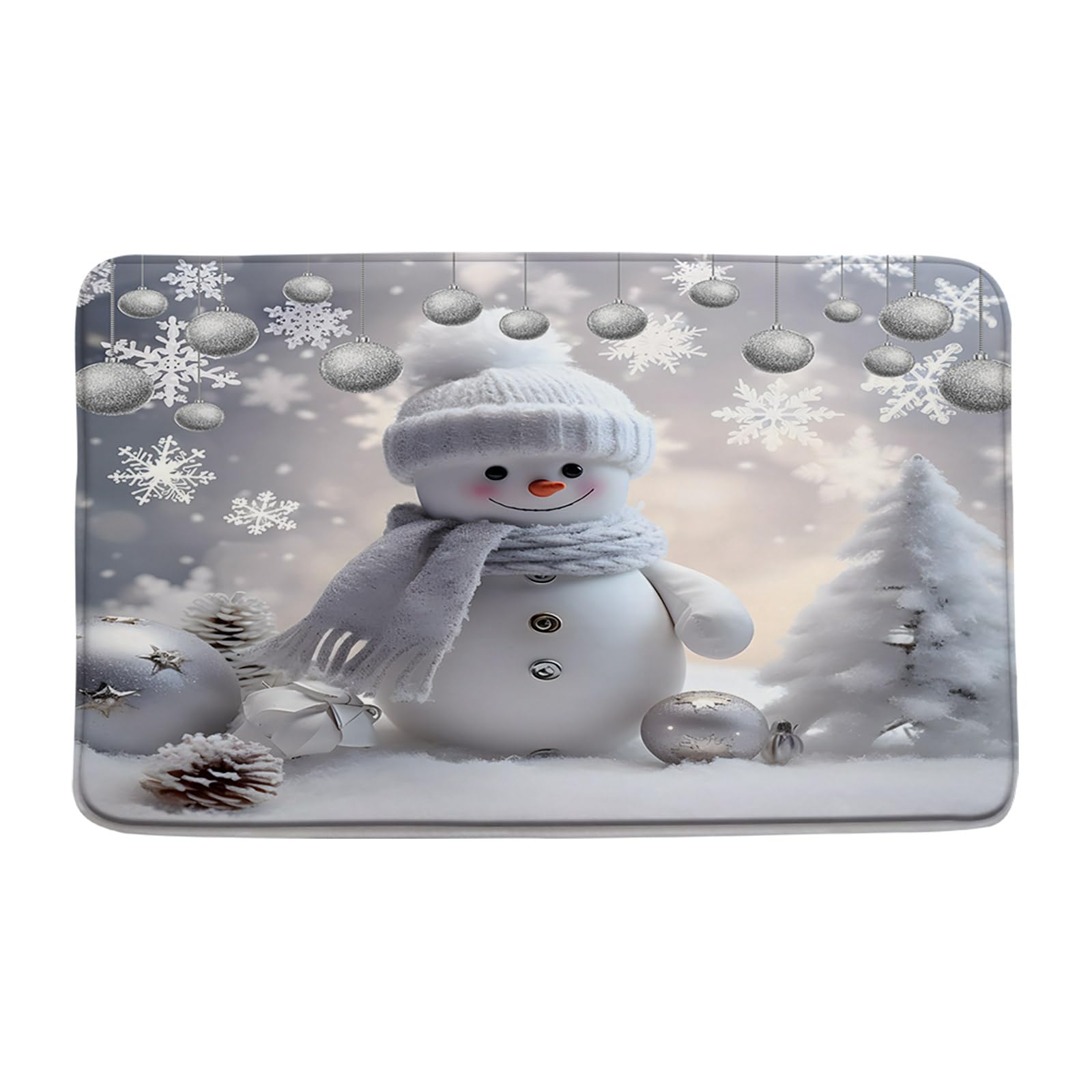GCTNBJL Christmas Bath Mat Cute Snowman Xmas Ball Winter Holiday Gray White Bathroom Kitchen Memory Foam Rug,24x36 Inch