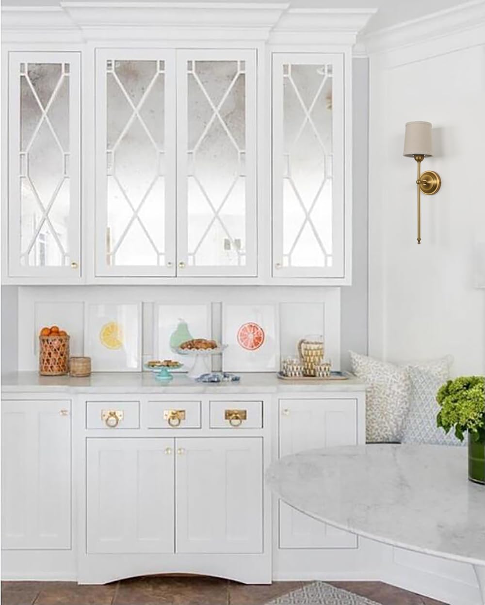 Antique Finish Sconce Wall Lighting Fixture with Linen Fabric Shade, E26 Hardwired Indoor 1-Light Wall Mounted Lamp for Living Room Bedside Nightstand Light Vanity Bathroom