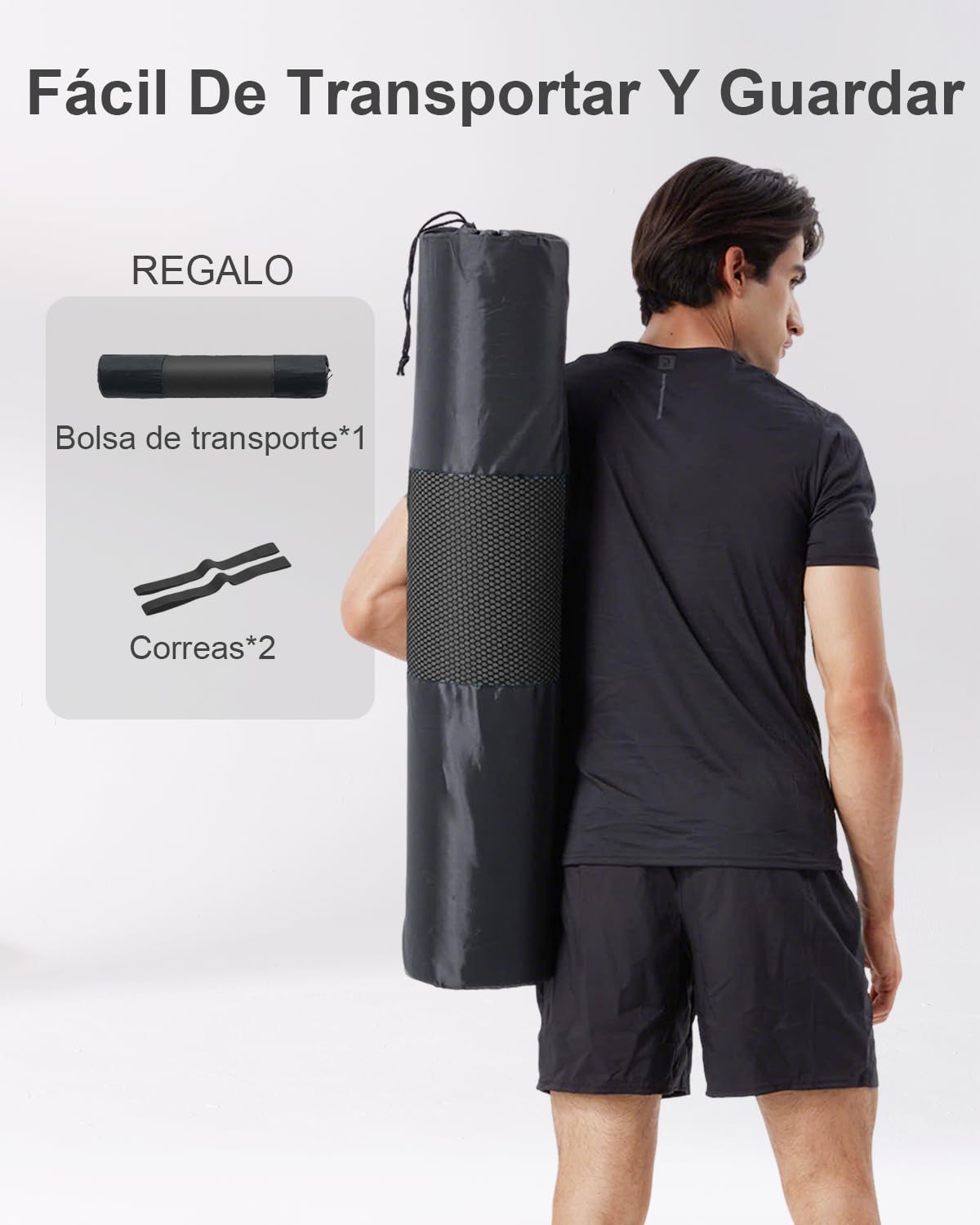 Esterilla de gimnasia, 195 x 90 cm, grande, ancha, esterilla de yoga de 10/15 mm de grosor, esterilla de fitness XL, para el hogar, gimnasio, deporte, con correa y bolsa