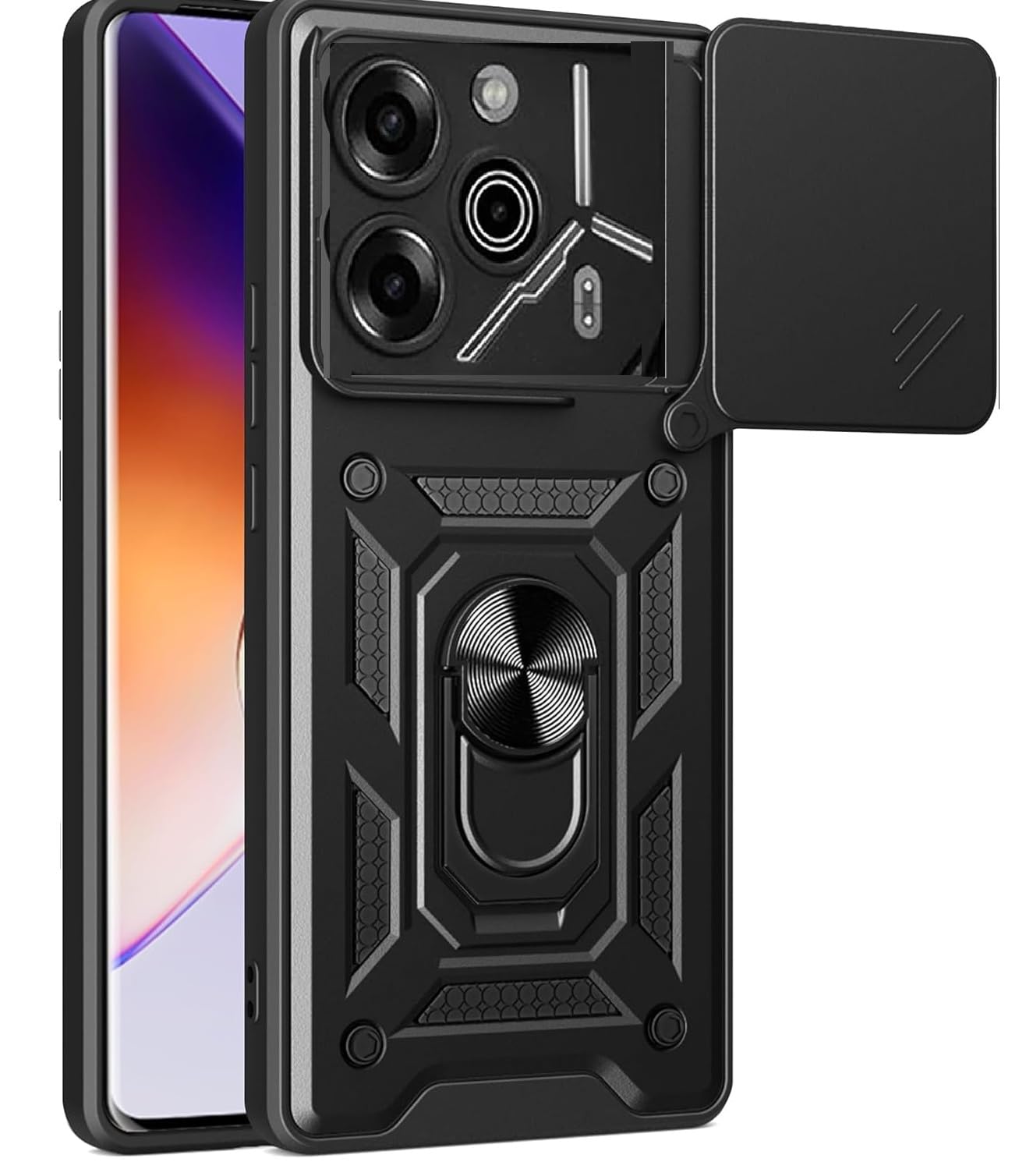 SkyTree Tecno Pova 6 Pro, Robotic Sliding Camera Window Shock Proof Thunder Case, Dual Layer Hybrid Armor Back Cover Case with Kickstand for Tecno Pova 6 Pro 5G - Black (B0D6KQ8FV4) Amazon Price History, Amazon Price Tracker