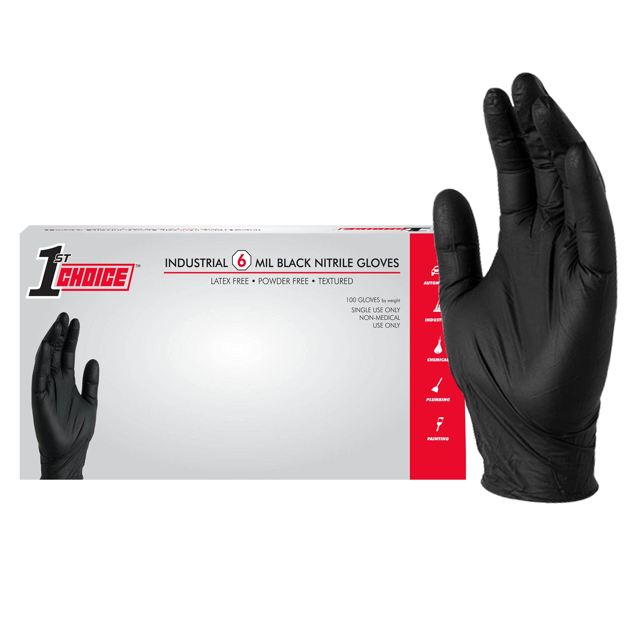 1st Choice Nitrile Gloves, Black Gloves Disposable Latex Free, Textured Industrial Black Gloves for Cooking and more, 6 mil