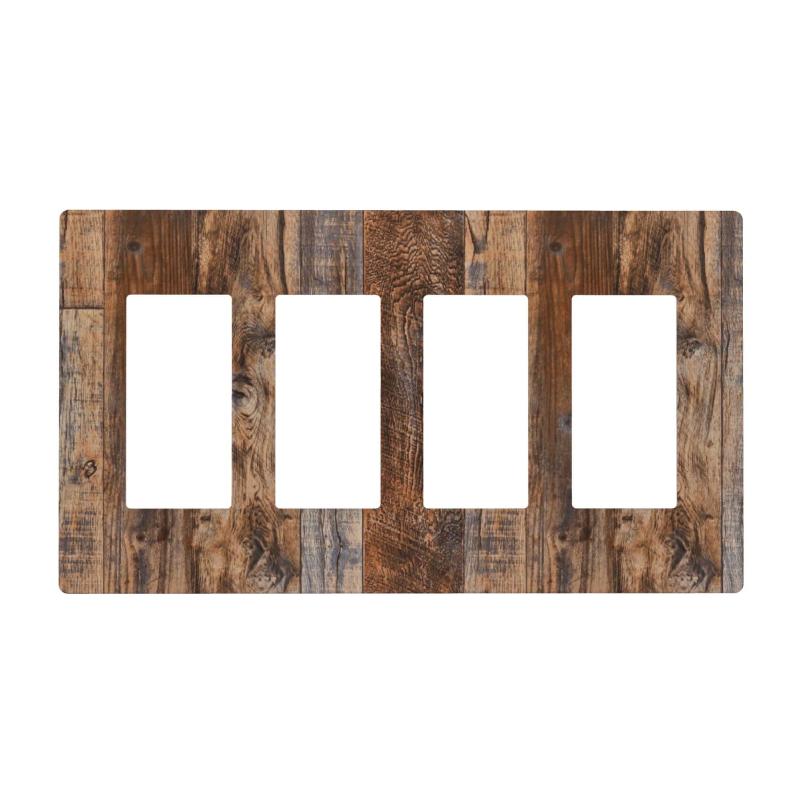 Country Distressed Vintage Wood Wooden 4 Gang Quad Rocker/GFCI/Decorator Light Switch Cover Plate Decorative Electric Quadruple Faceplate Switchplate Screwless