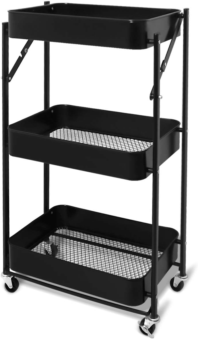 Duwee 3Tier Foldable Trolleys,Kitchen Trolleys with Wheels,Multi
