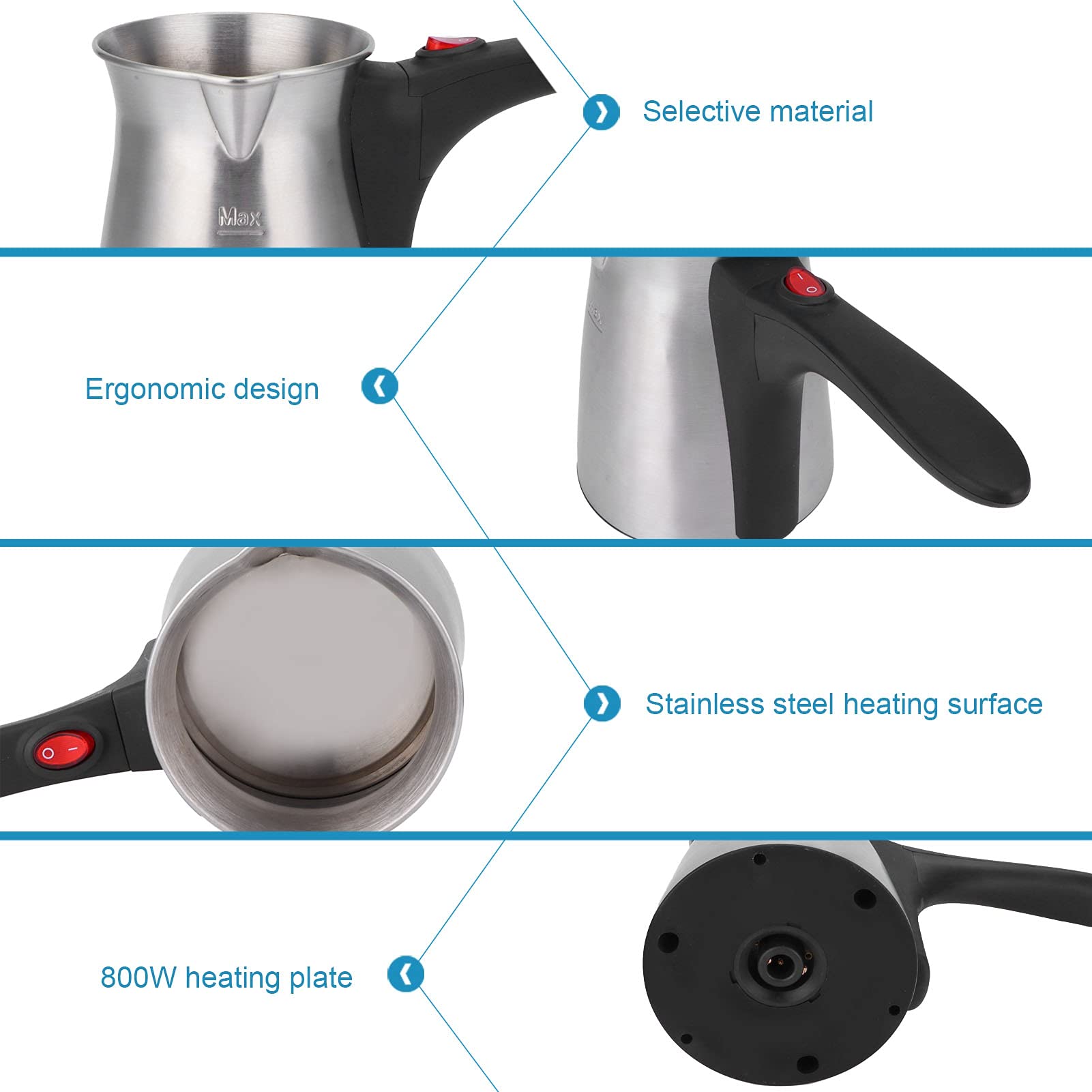 Hervidor EléCtrico, 800W 500Ml Acero Inoxidable ErgonóMico Tetera EléCtrica El Ahorro De EnergíA CalefaccióN Por InmersióN FáCil De Limpiar Cafetera EléCtrica Con Mango Largo Para Regalo Café Té