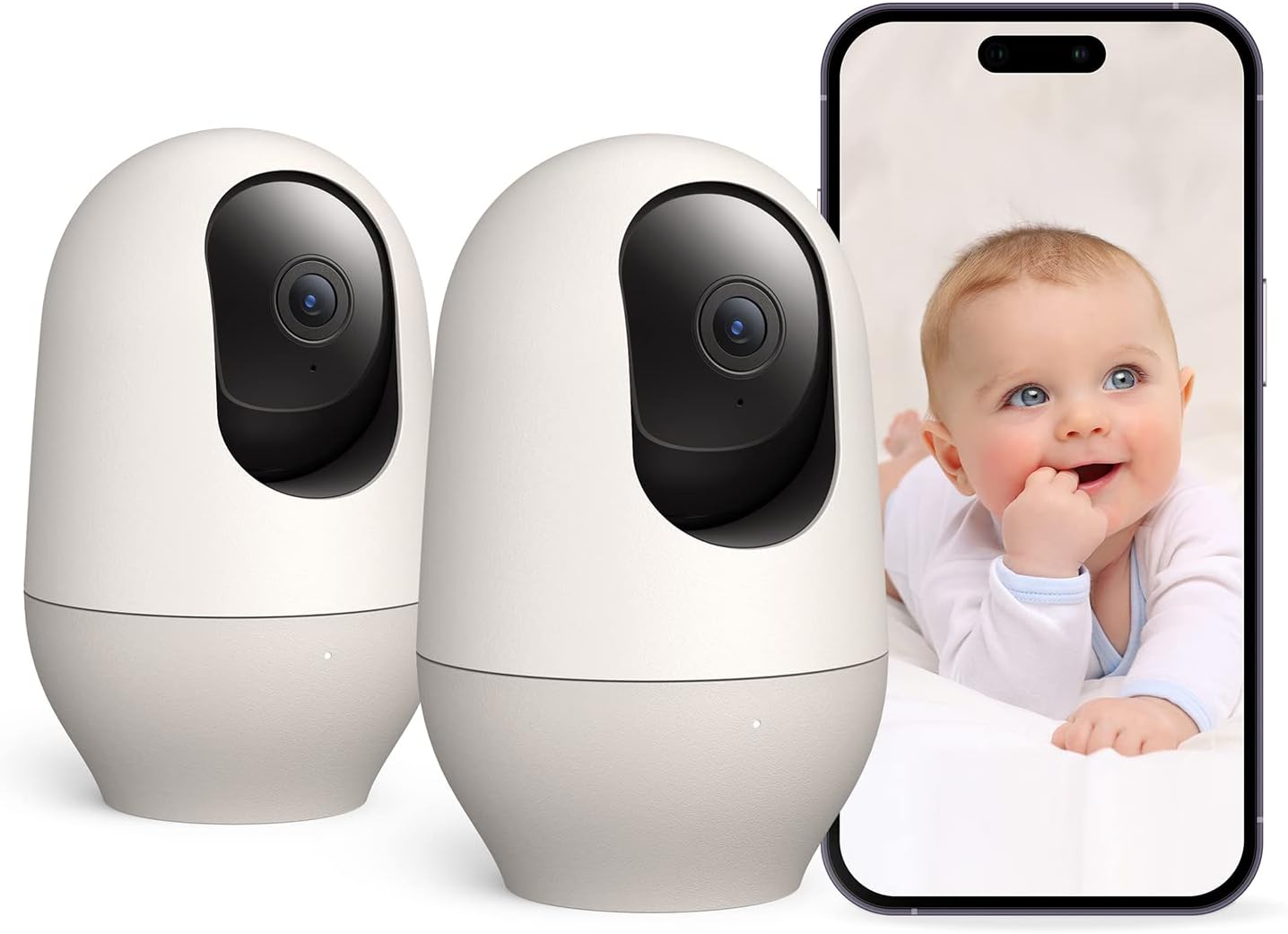Baby Monitor 2 Pack WiFi Baby Monitor with Camera Indoor,360-degree Wireless Video Camera,2K Indoor Security Camera,Motion Tracking,Night Vision,Works with Alexa