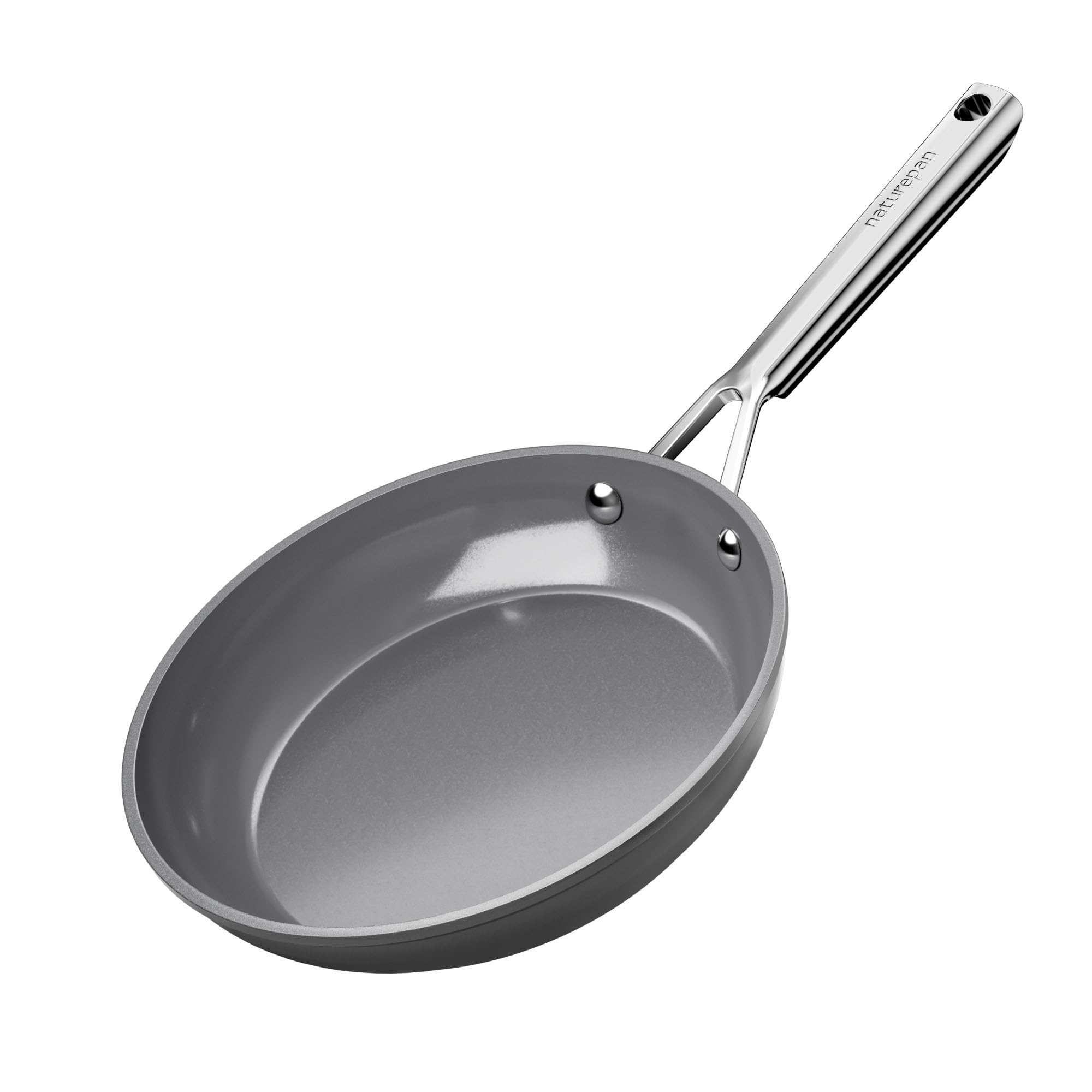 naturepan 24cm Ceramic Frying Pan, Diamond-Titanium Nonstick Pan, PFAS & PTFE & PFOA Free, Stainless Steel Handle, Dishwasher/Oven Safe, Grey