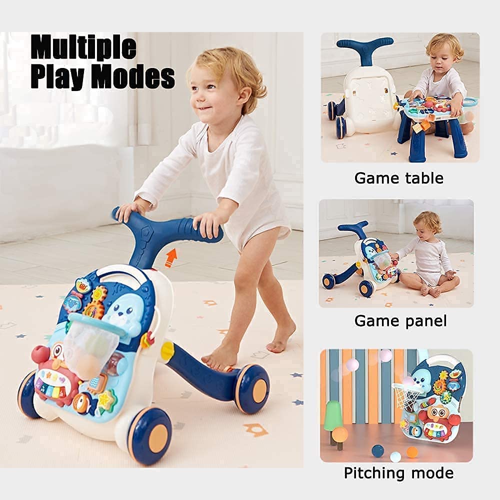 Arcanine Baby Sit to Stand Learning Walkers & Activity Table, 2 in 1 Early Education Activity Center, Cute Seals Crab Musical Toys Balls for Toddlers Infant Boy Girl 9-18 Months