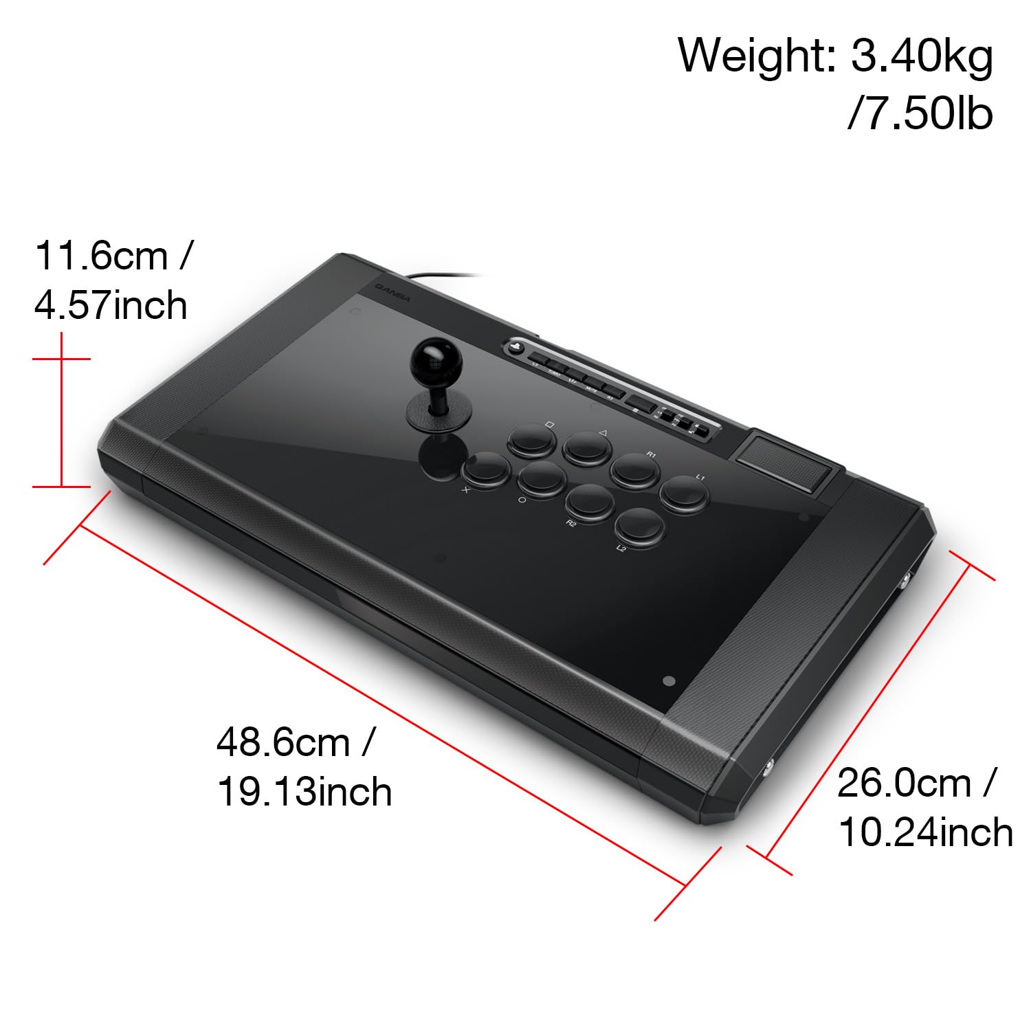 Qanba Q7 Obsidian 2 Wired Joystick per PlayStation 5 e PlayStation 4 e PC (Fighting Stick) Prodotto con licenza ufficiale Sony