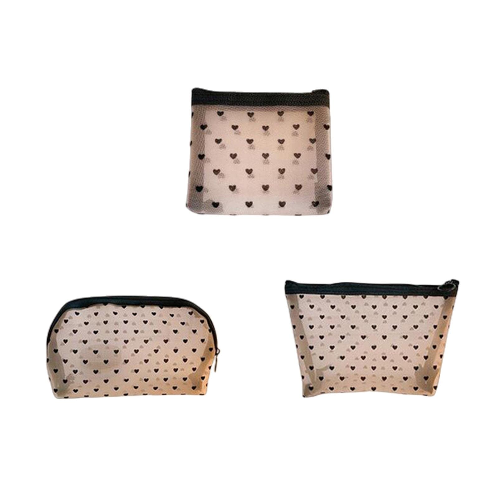 MOGSA Kosmetiktasche für Damen, Reisen, Kosmetiktasche, Schwarz mit Punkten, transparentes Netz-Kosmetiktasche, A, S