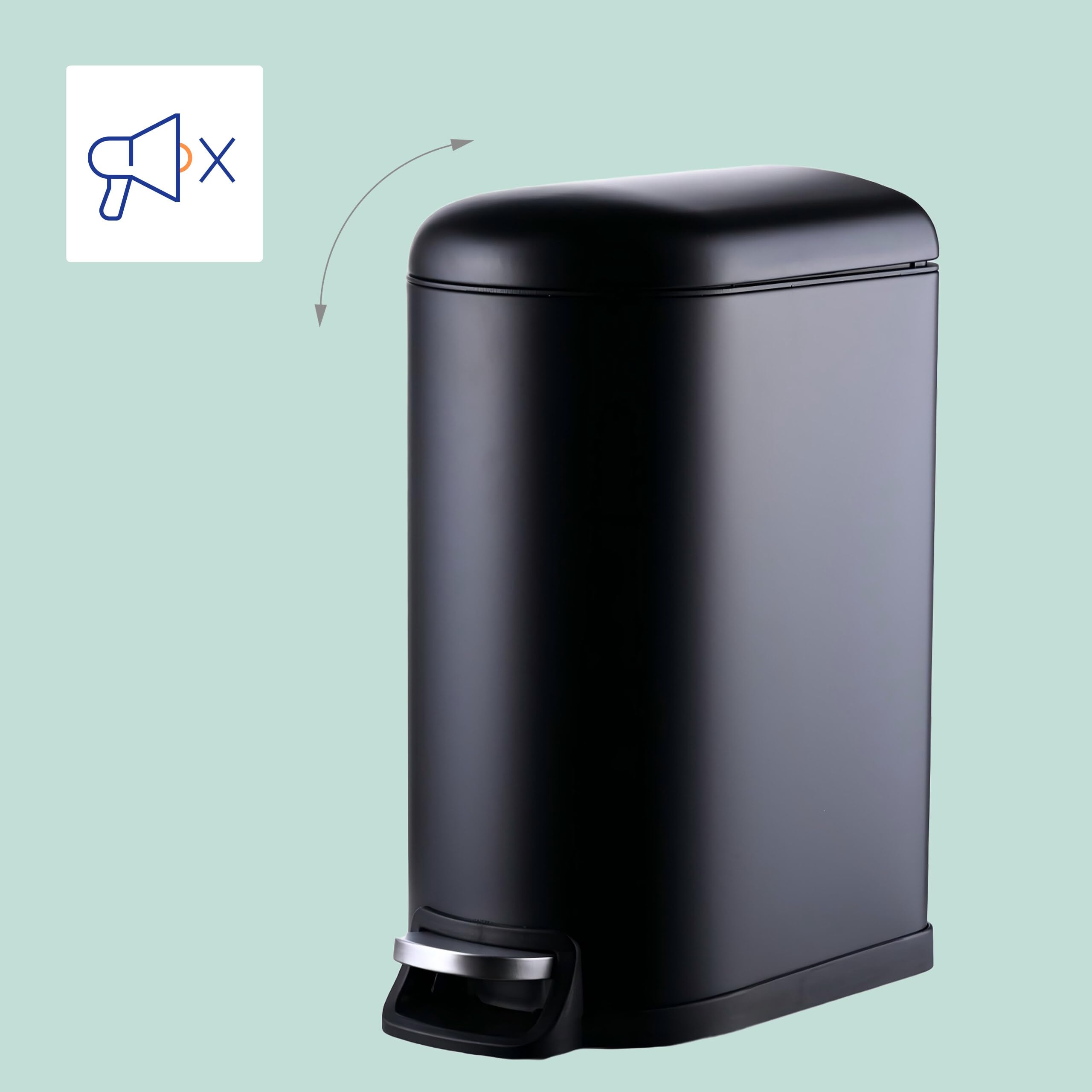 Relaxdays Cubo de Basura de 10L con Cierre Suave, Interior extraíble, Tapa y Dimensiones 39x18.5x31.5 cm, Negro
