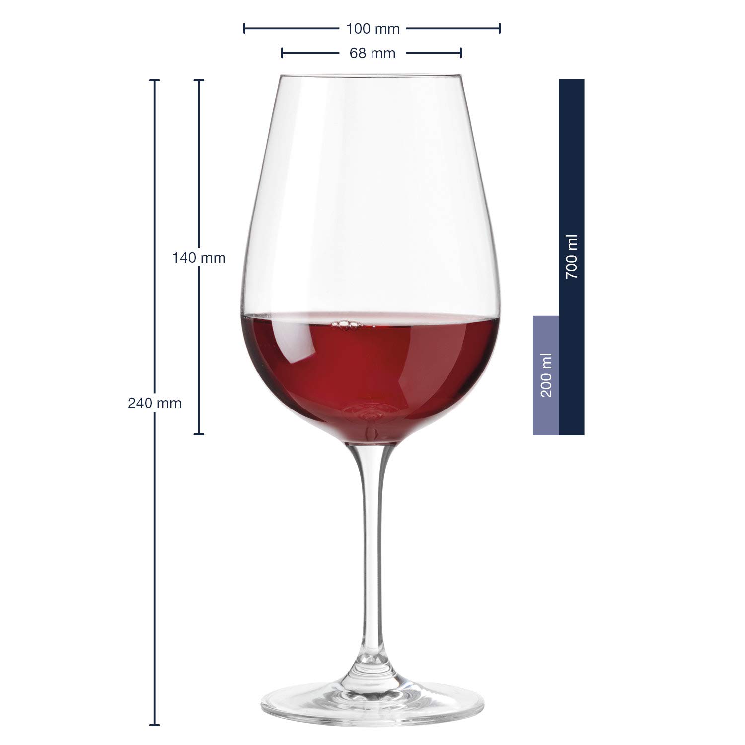 Leonardo Tivoli 020968 - Juego de 6 copas de vino tinto con mango estirado, aptas para lavavajillas, tamaño grande, 700 ml