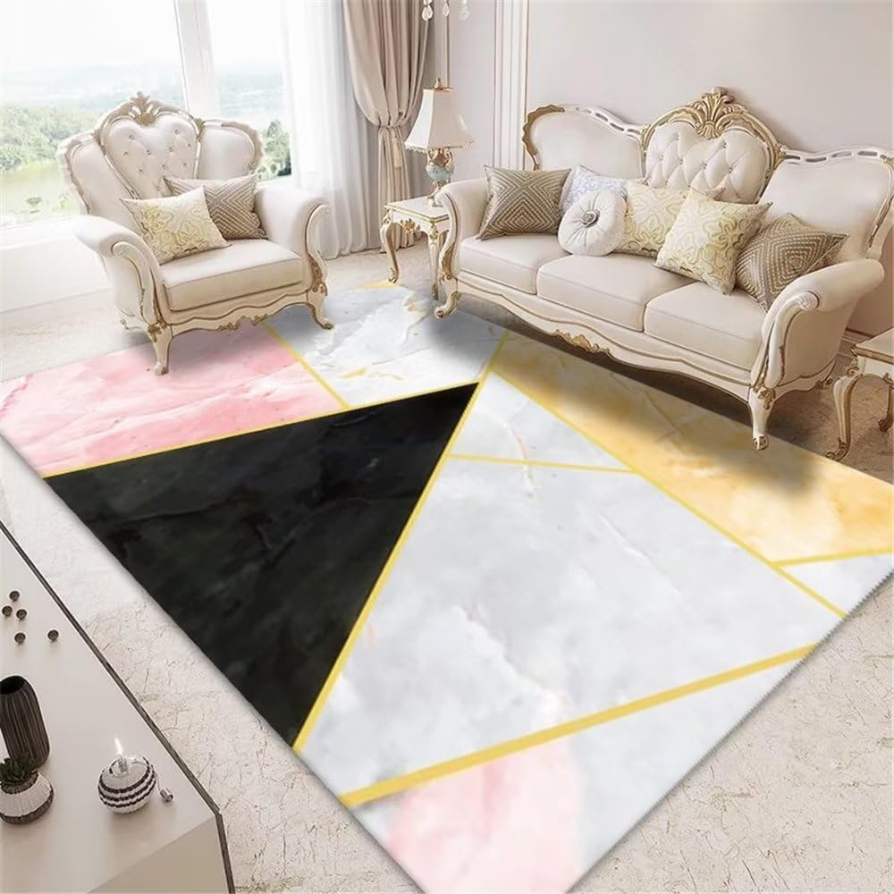 Tapis marbre géométrique rose 200x250cm salon