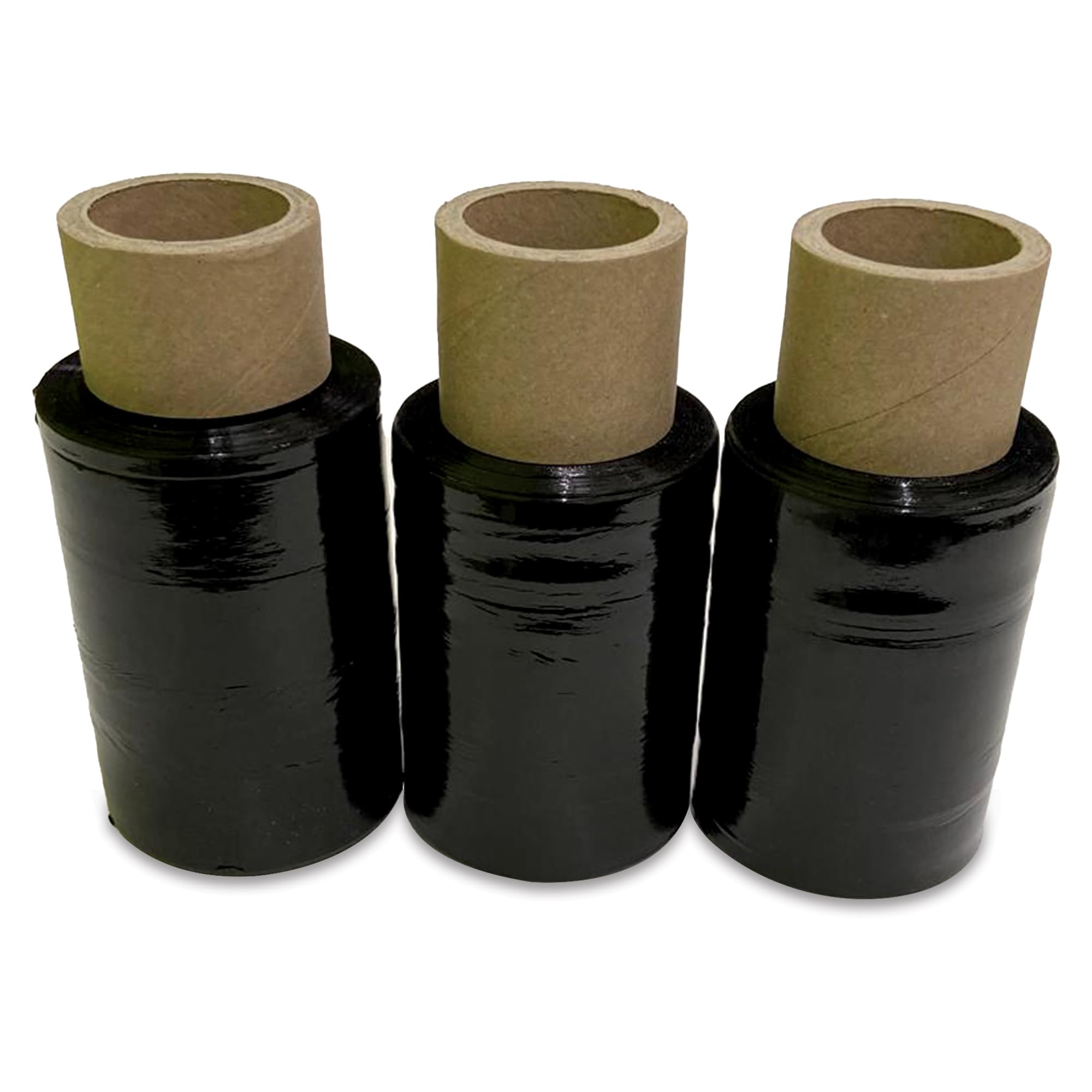 Jeejaan Black Jeejaan® 3 Rolls Of Mini Handy Shrink Wrap 100Mm X 150M 17Mu - Self-Adhering Pallet Stretch Wrapper - Heavy Duty Plastic Wrap For Moving House Furniture Wrapping Film