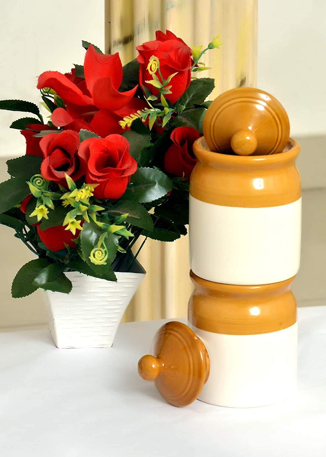 Ceramic 300 ml Pickle Jar Container for Kitchen Storage, Jars Set for Dining Table. (2) Set of 2