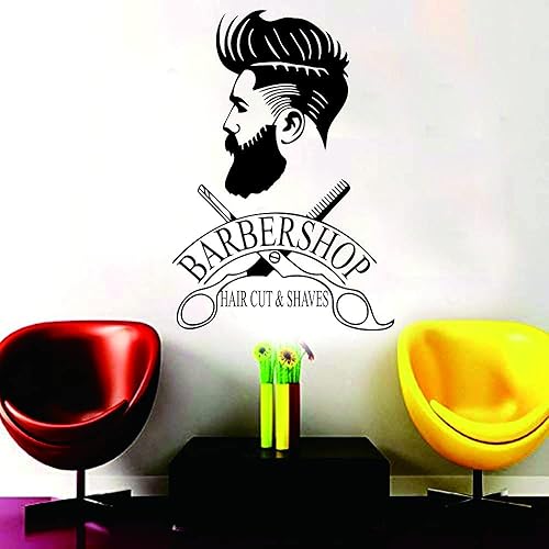 Miniatura 2 de Adhesivo decorativo de pared extraíble de barbería Art Man Barbershop Decoración de pared Stiker para decoración de ventana (22.4 x 15.7 in, JWH108)