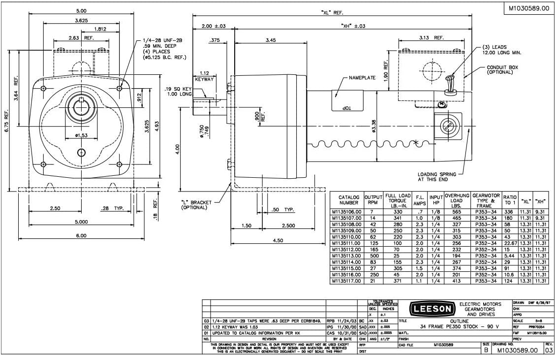 Leeson 5:1.500RPM.25LBIN.1/4HP.34DC GEARMOTORS SUB-FHP.90V TENV.CM34D25NZ59B (M1135113.00)