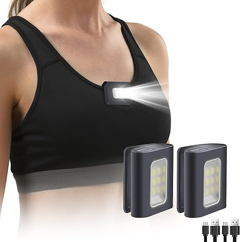 Yzoni Paquete de 2 luces de correr, luz de seguridad con fuerte clip magnético para corredores, luz de correr pequeña y ligera, cable de carga USB
