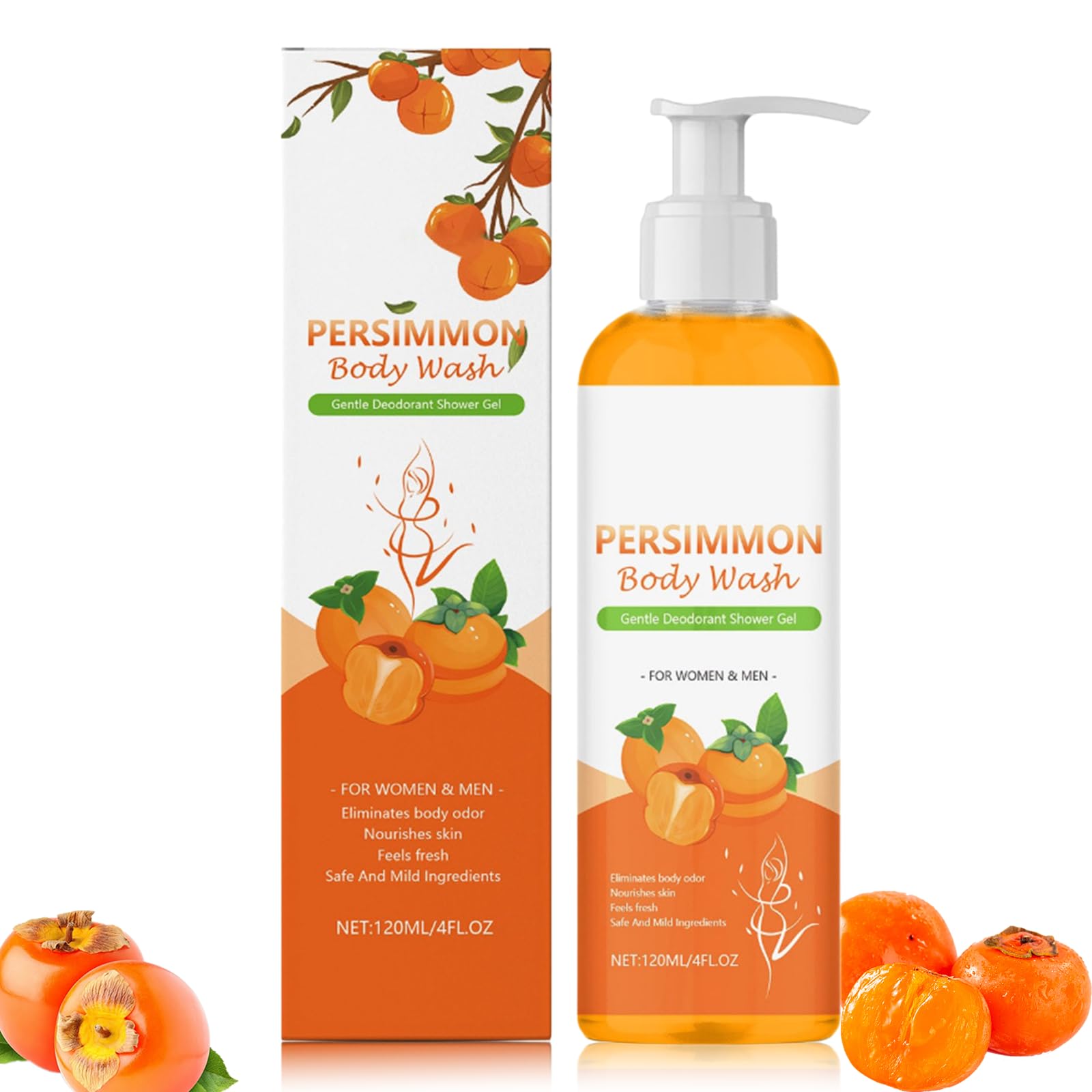 Persimmon Body Wash for Body Odor Control - Natural Deodorant Soap for Old People Smell Smelly Feet Underarm