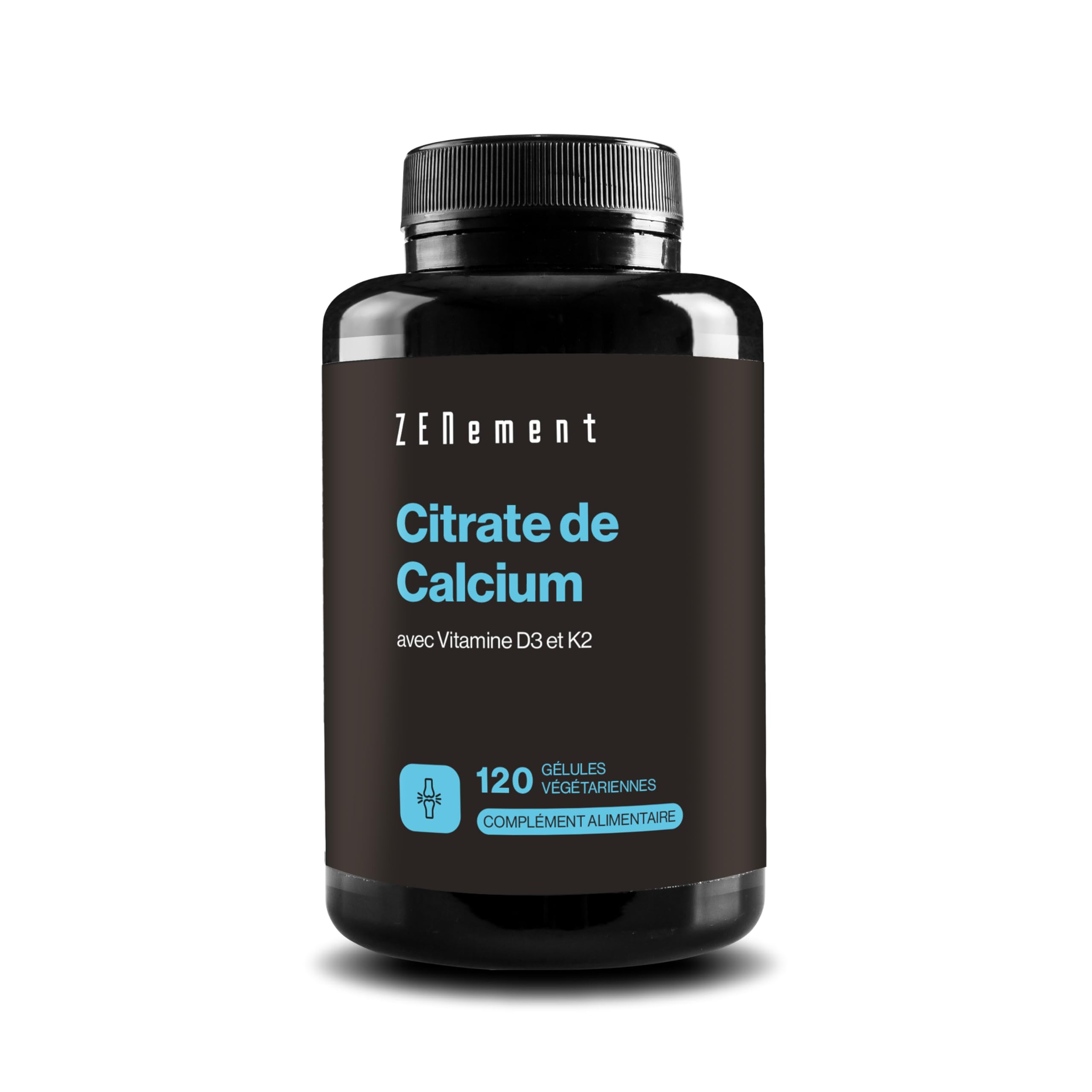 Citrate de Calcium avec Vitamine D3 et K2 - Pour des Dents, des Os et des Muscles Normaux - Formule Améliorée avec D3 et K2 - Haute Absorption - 120 Gélules Végétariennes