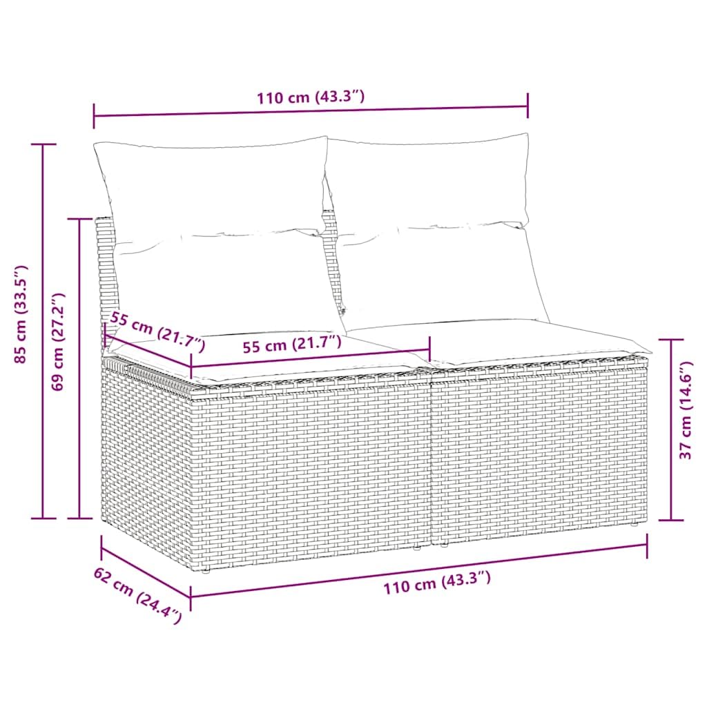 vidaXL 2-TLG. Garten-Sofagarnitur mit Kissen Hellgrau Poly Rattan